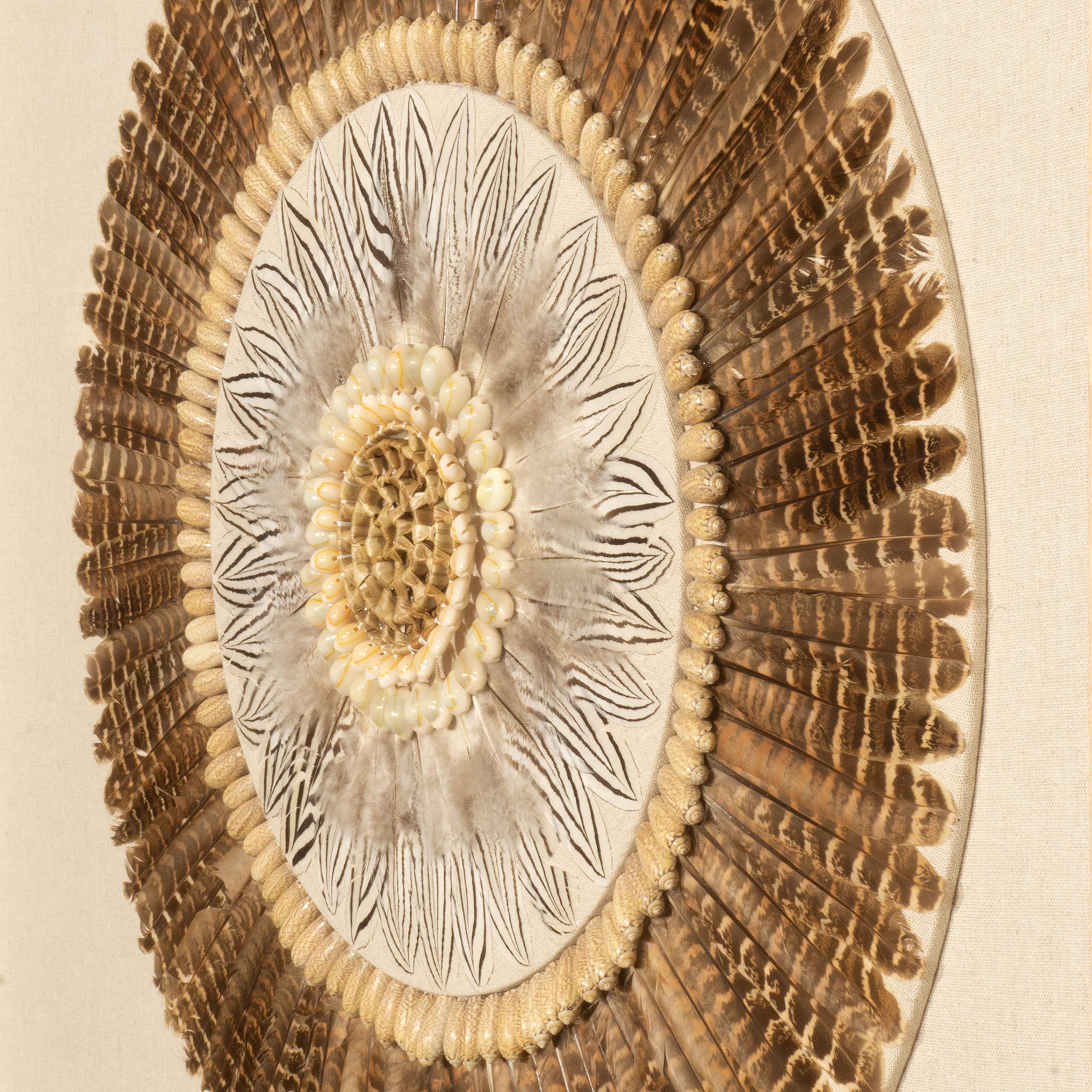 Feather & Shell Wreath Shadow Box Wall Art - Coastal Home Decor for Living Room, Bedroom, Bathroom & Beach House
