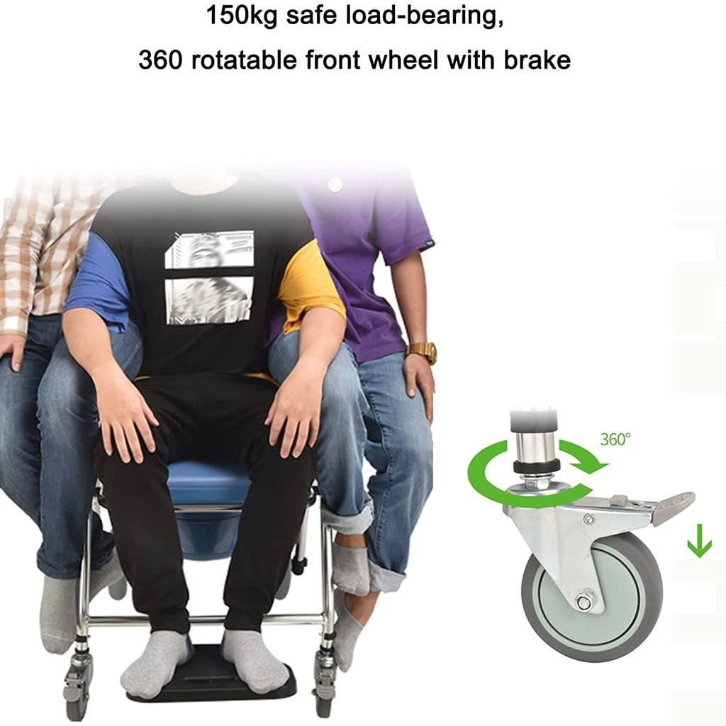 Foldable Commode Shower Chair - Portable Bedside Toilet Seat with Anti-Slip Wheels & Adjustable Footrest - 330 lbs Weight Capacity - Ideal for Elderly Care, Post-Surgery Recovery & Home Healthcare Use