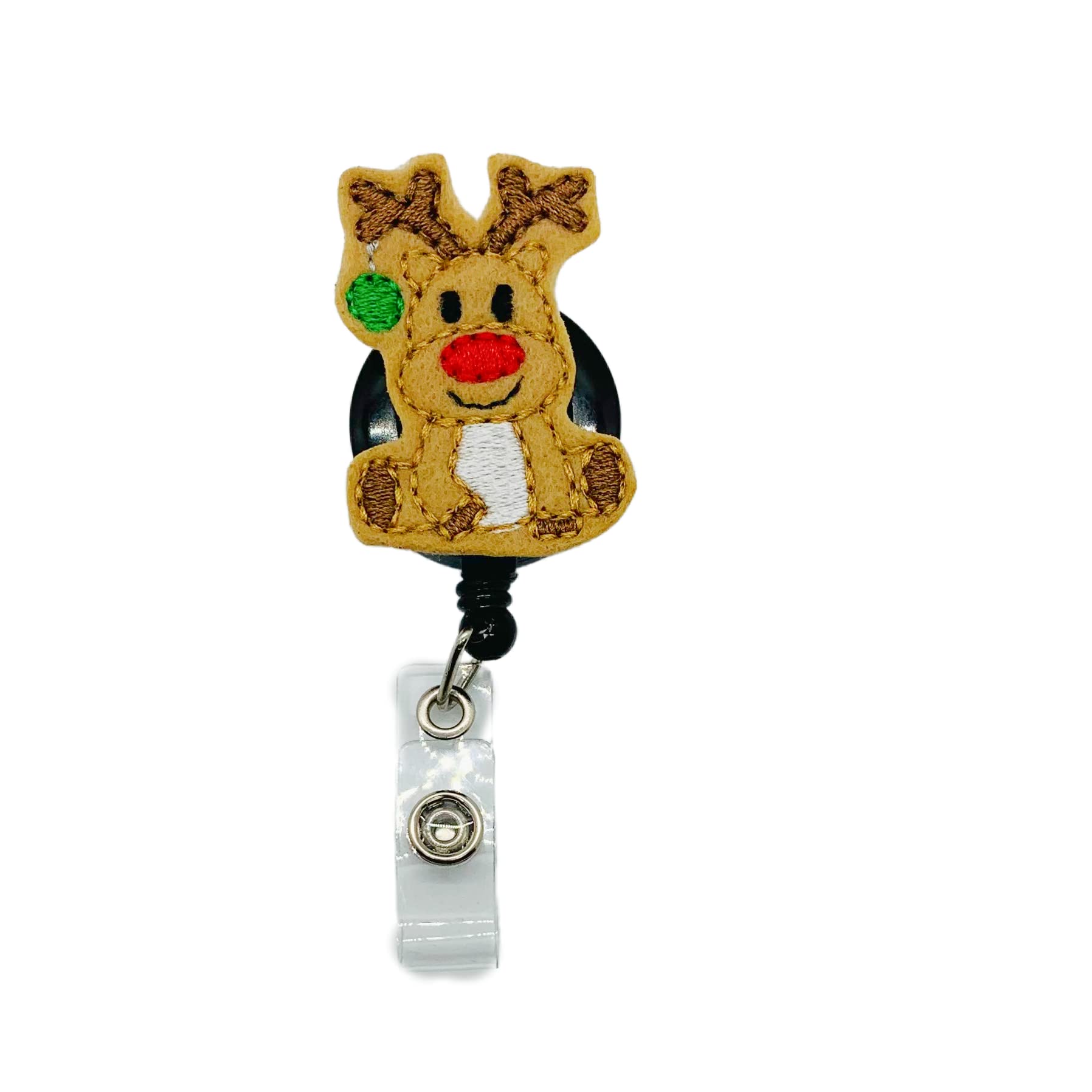 Retractable Christmas ID Badge Reel with Reindeer Design - Deer Name Tag Clip (Carabiner) for Office, School, or Holiday Events