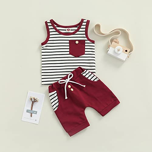 Baby Boys' Striped Sleeveless Vest & Drawstring Shorts Outfit Set - Casual Summer Infant Clothes for Playtime & Outdoor Activities