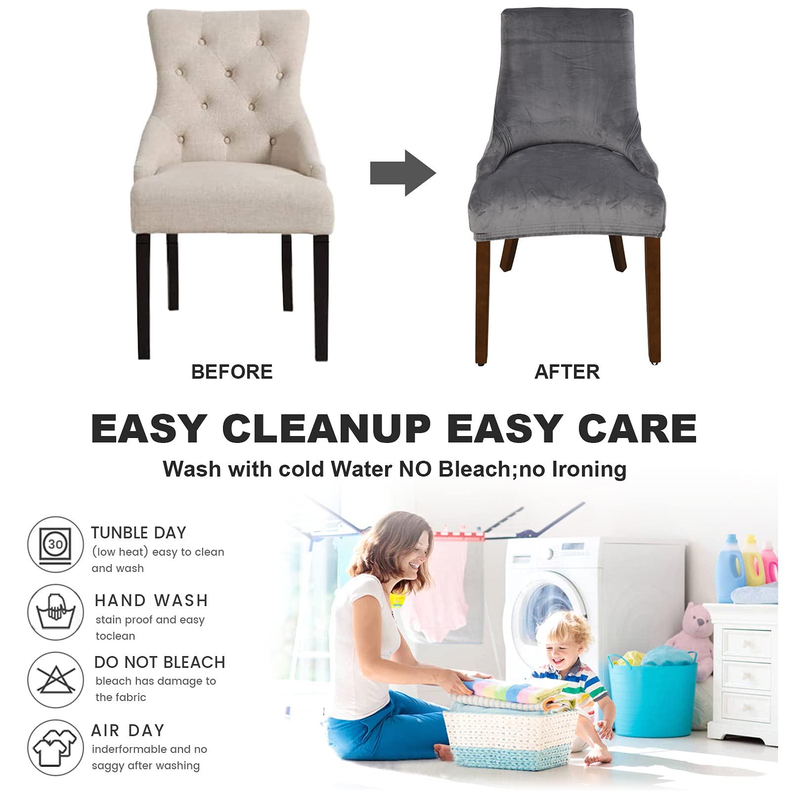 OKYUK 2-Pack Velvet Wingback Chair Slipcovers - Stretchable, Washable Armchair Protectors for Dining Room, Banquet & Home Decor (Dark Gray) | Perfect for Living Room, Office & Party Furniture Protection