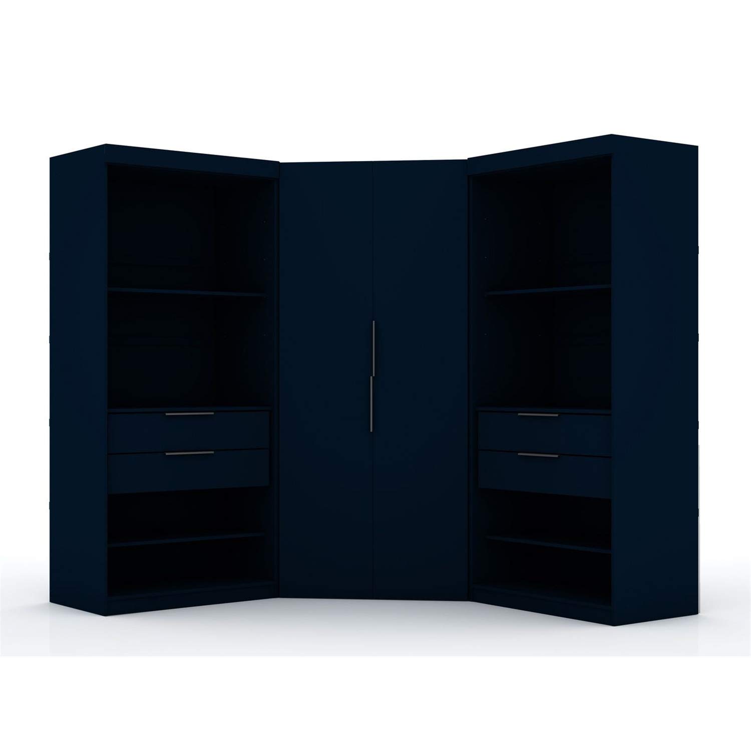 Modern Semi-Open 3-Piece Sectional Wardrobe Corner Closet with 4 Drawers - Midnight Blue Storage Cabinet for Bedroom, Closet Organization & Small Space Living
