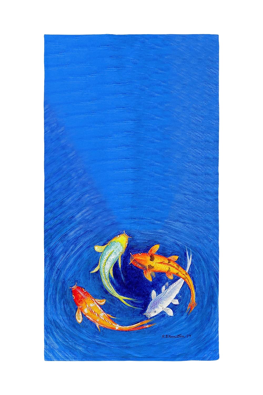 Betsy Drake Swirling Koi Beach Towel - Large Soft Quick-Dry Bath Towel for Pool, Beach & Yoga - Japanese Koi Fish Design