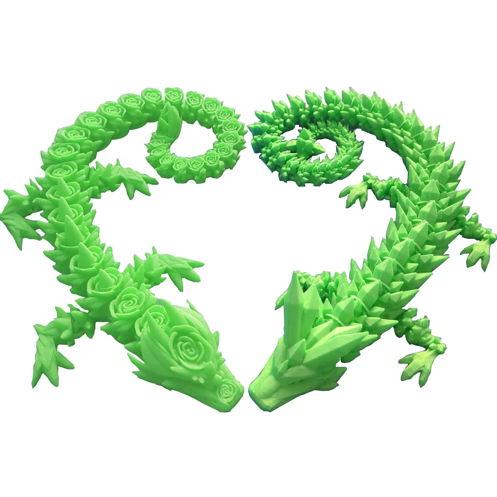 3D Printed Crystal Rose Dragon - Rotatable & Poseable Articulated Dragon Toy for Kids & Adults - Anxiety Relief Action Figure - 2PCS Green (17.7in) - Perfect for Home Decor, Stress Relief, and Fantasy Collectibles