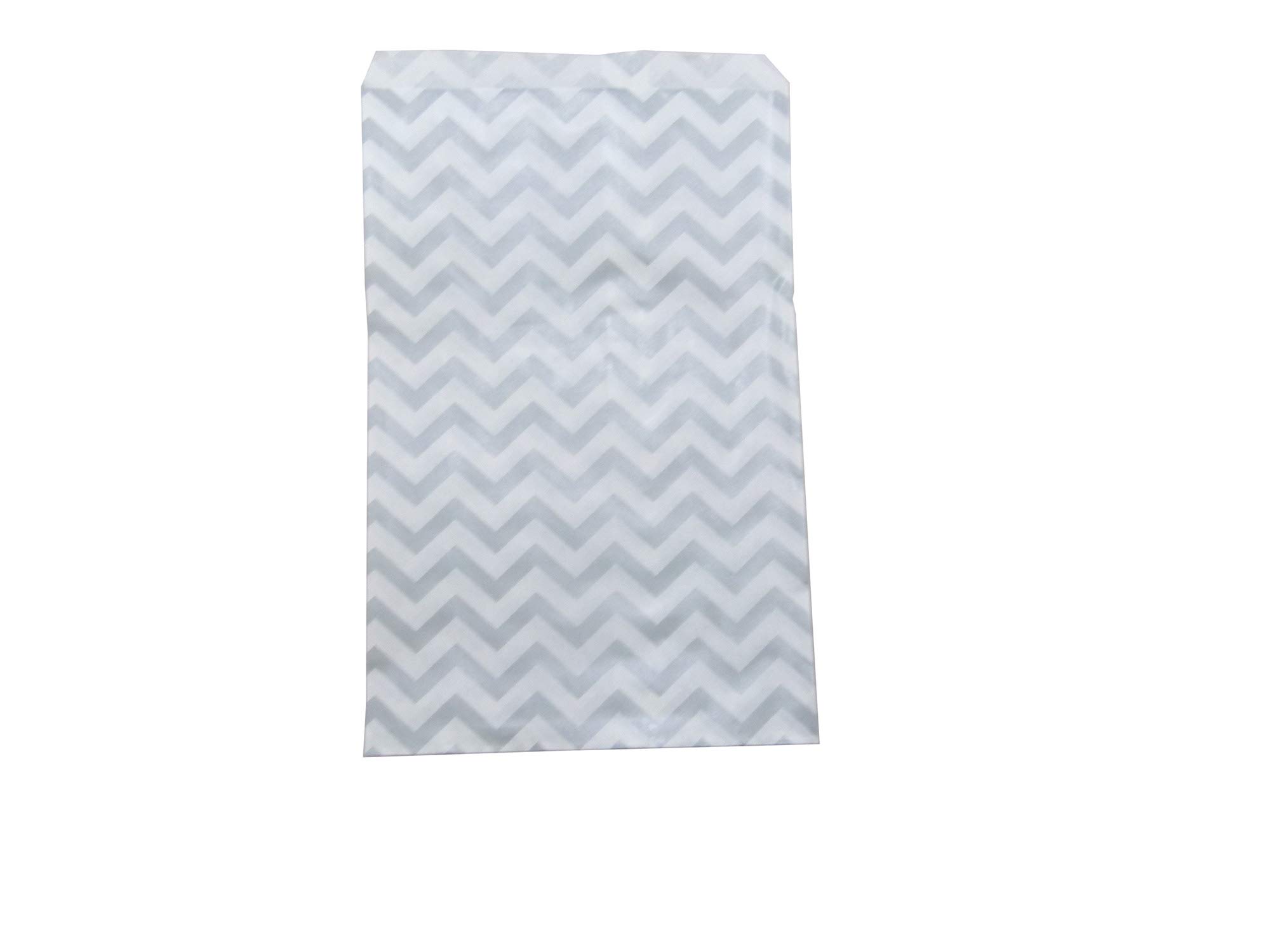 50 Pack 4x6 Inch Silver Chevron Pattern White Kraft Paper Gift Bags - Elegant Party Favor Bags for Cookies, Candies, Wedding Favors, Birthday Gifts & Retail Packaging - Eco-Friendly Small Treat Bags for Parties, Baby Showers & Holiday Gifting