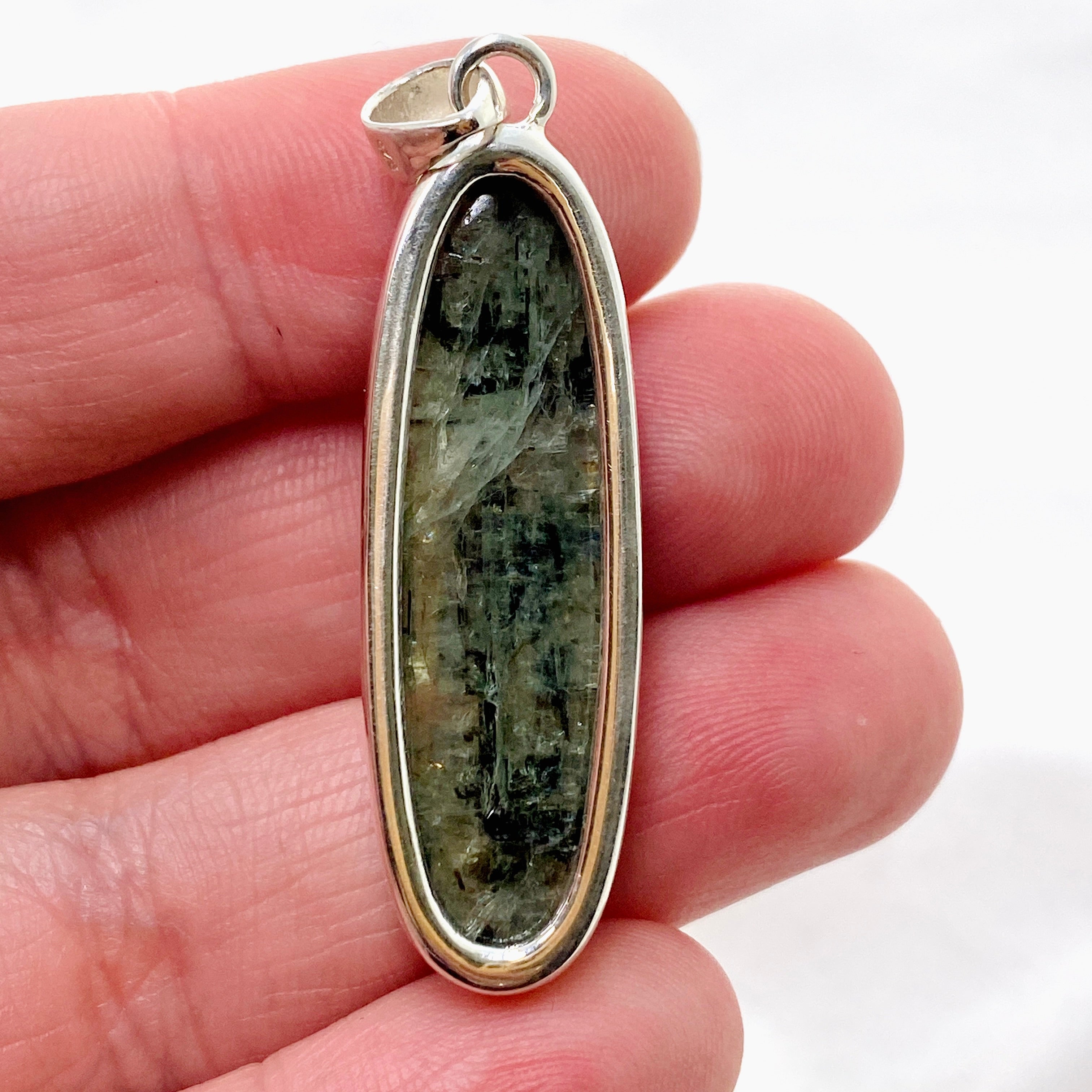 Natural Green Kyanite Oval Cabochon Pendant Necklace - Healing Crystal Jewelry for Meditation & Energy Balancing - KPGJ4630