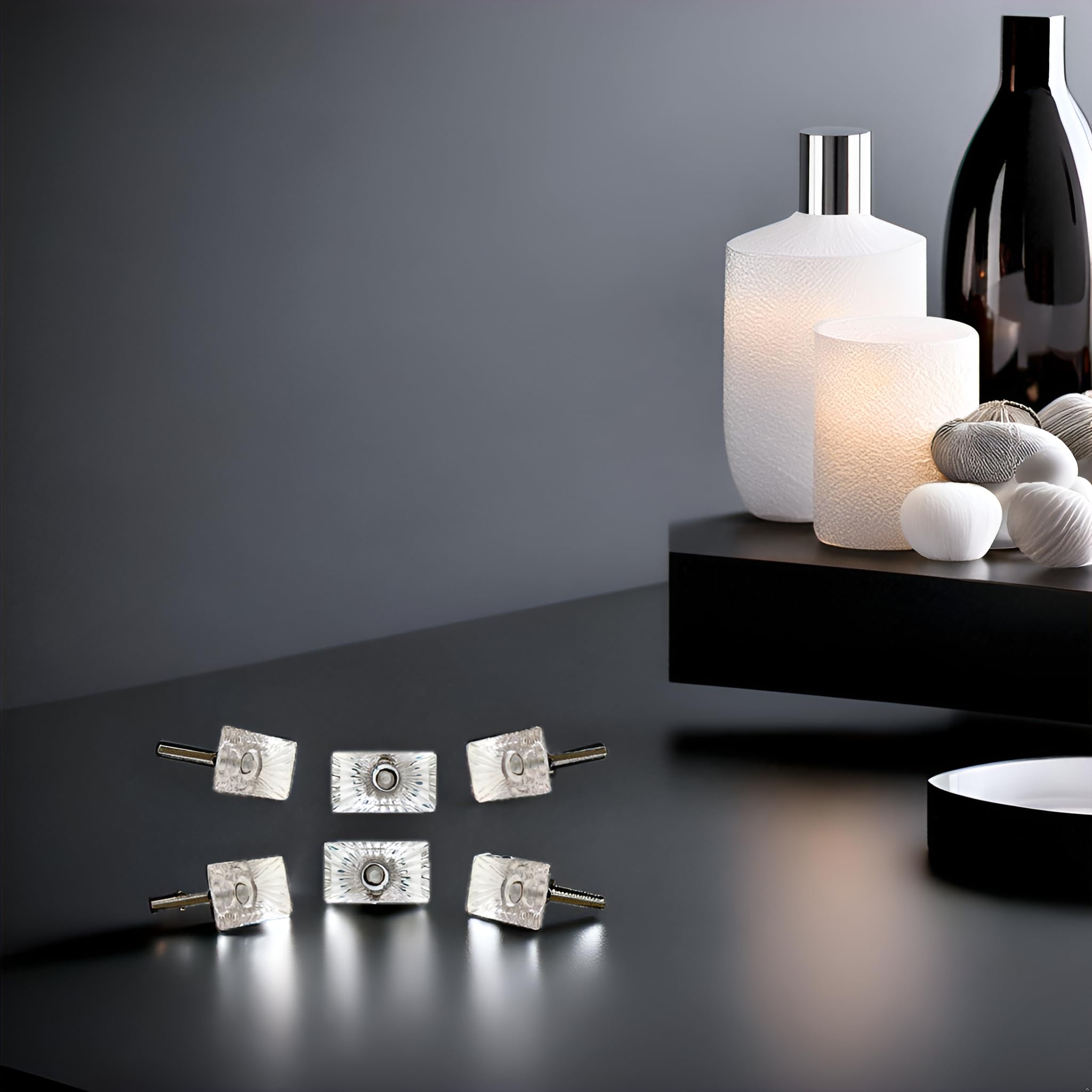 TRINCA-FERRO Set of 6 Clear Crystal Glass Door Knobs - Interior/Exterior Cabinet & Drawer Pulls - Modern Decorative Hardware for Kitchen, Bedroom, Bathroom - Perfect for Dressers, Cabinets & Furniture Upgrades