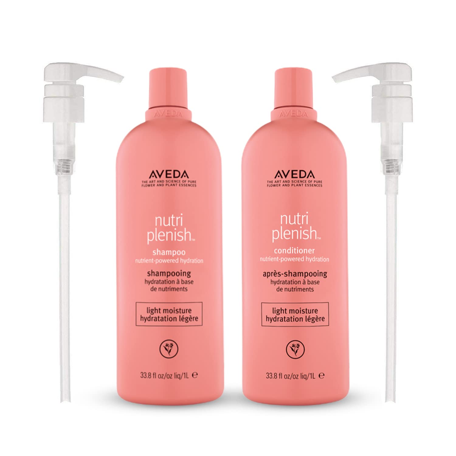 Aveda Nutriplenish Light Moisture Shampoo & Conditioner Set - 33.8 Oz Each with Pumps - Hydrating Hair Care for Dry & Damaged Hair - Salon Quality for Daily Use at Home