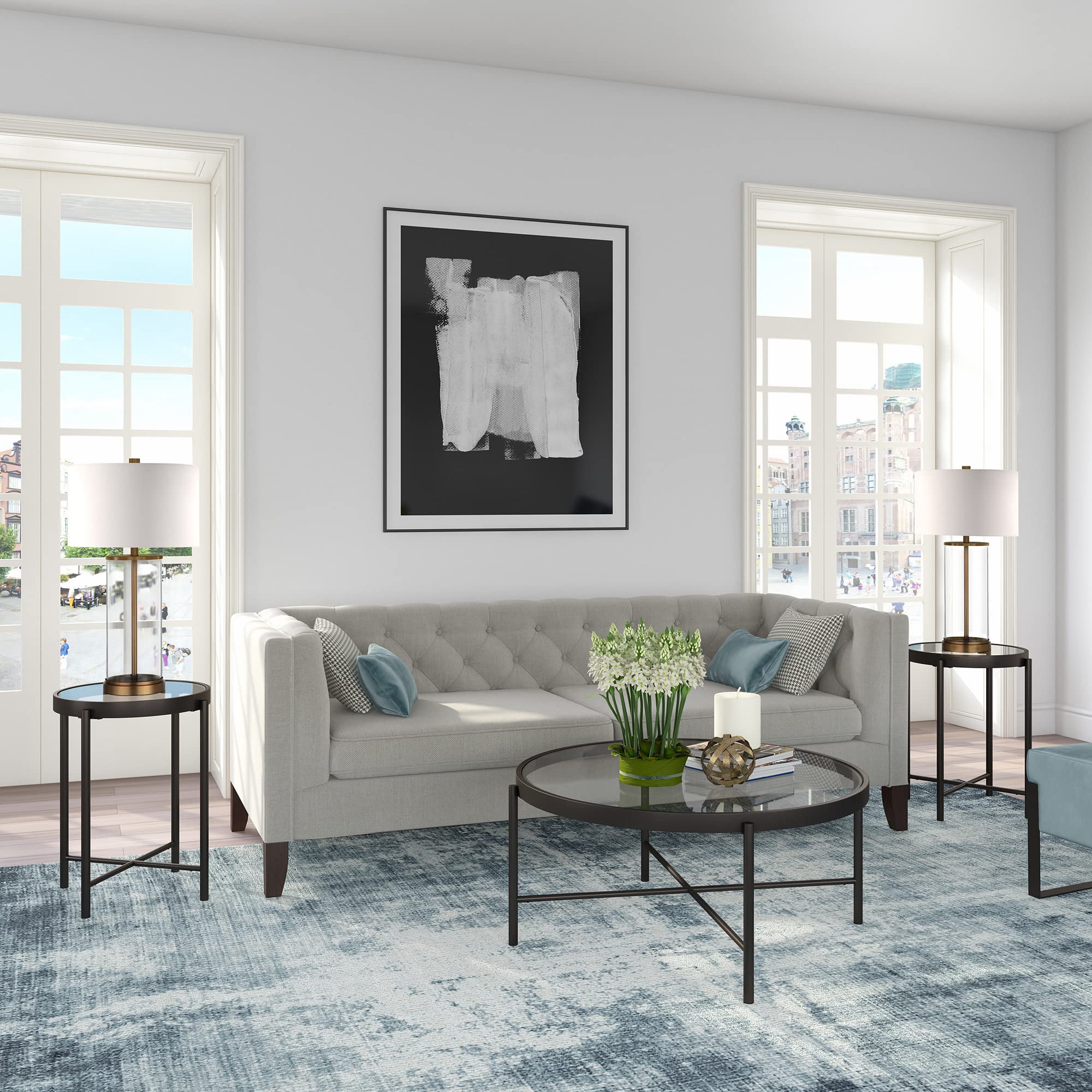 Duxbury 36 Inch Wide Round Coffee Table in Blackened Bronze Finish - Perfect for Living Room, Lounge & Modern Home Decor
