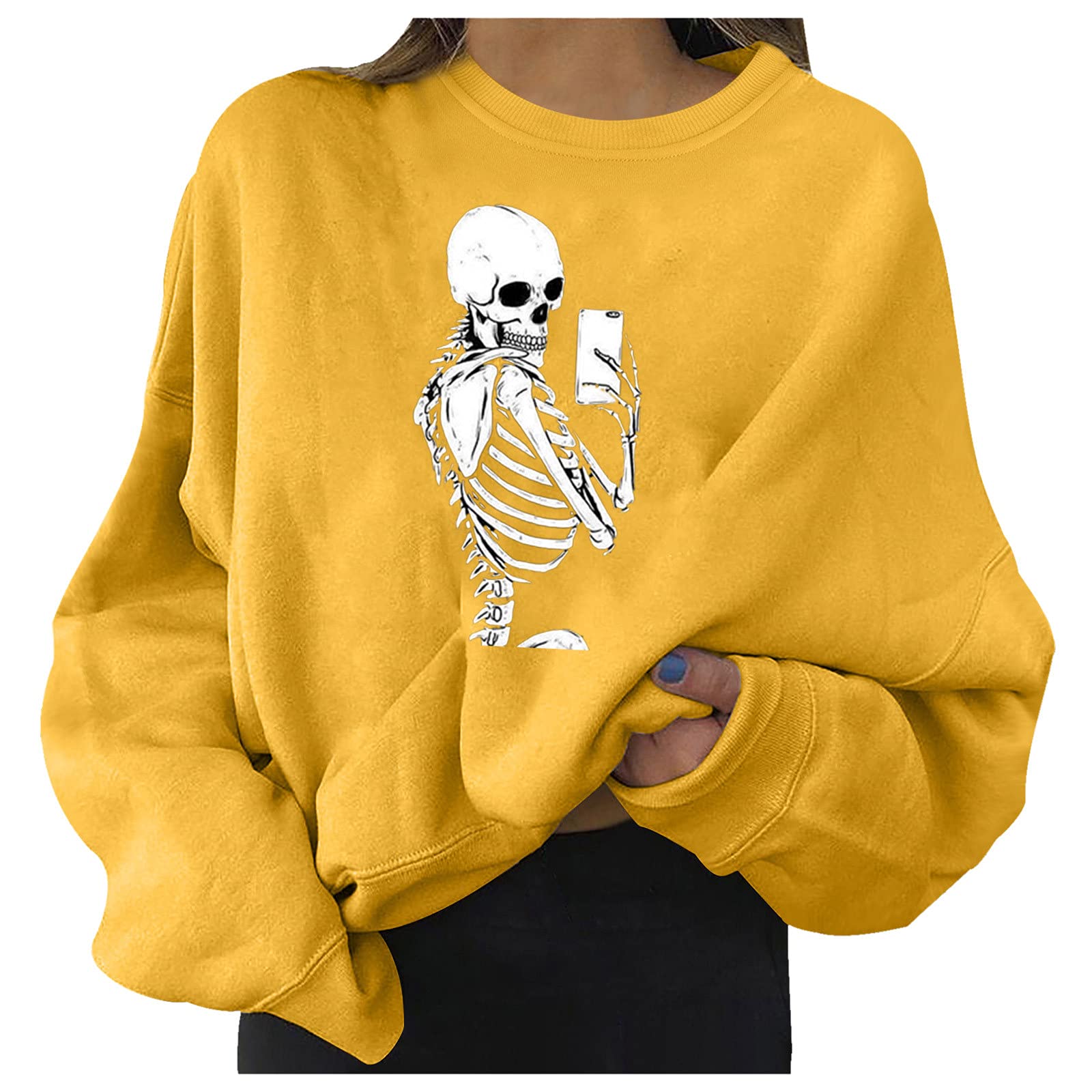 Women's Casual Halloween Print Long Sleeve T-Shirt - Round Neck Blouse Top for Everyday Wear, Parties & Seasonal Outfits