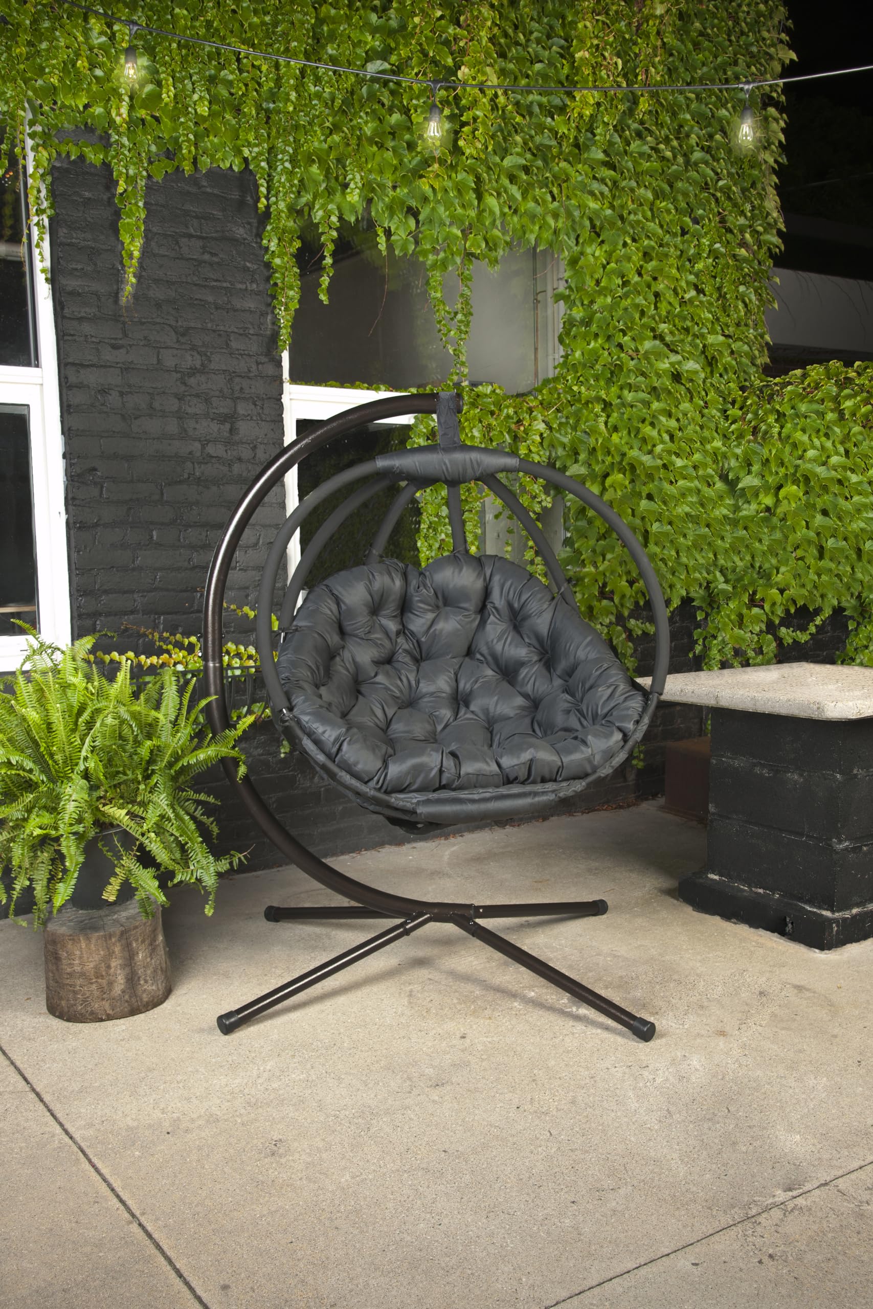 FlowerHouse Hanging Ball Chair with Stand - Black Overland Patio Swing Chair for Outdoor Garden, Balcony, or Backyard Relaxation