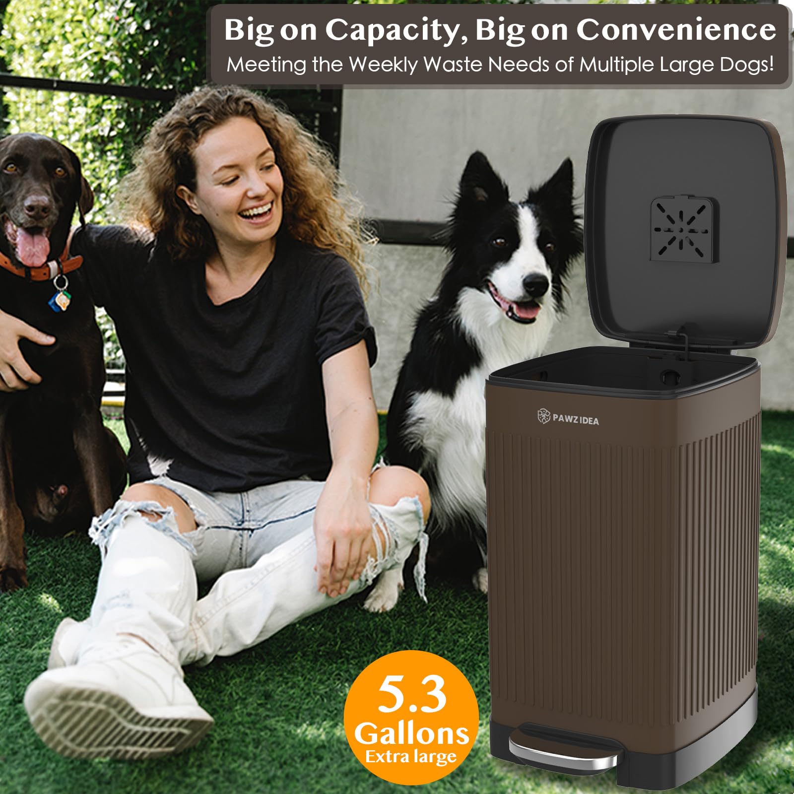 PAWZIDEA 5.3 Gallon Odor-Proof Dog Waste Station with Lid - Activated Carbon Outdoor Pet Poop Trash Can, Waterproof Dog Poop Disposal Bin for Backyard, Garden & Patio - Ideal for Pet Waste Management & Odor Control