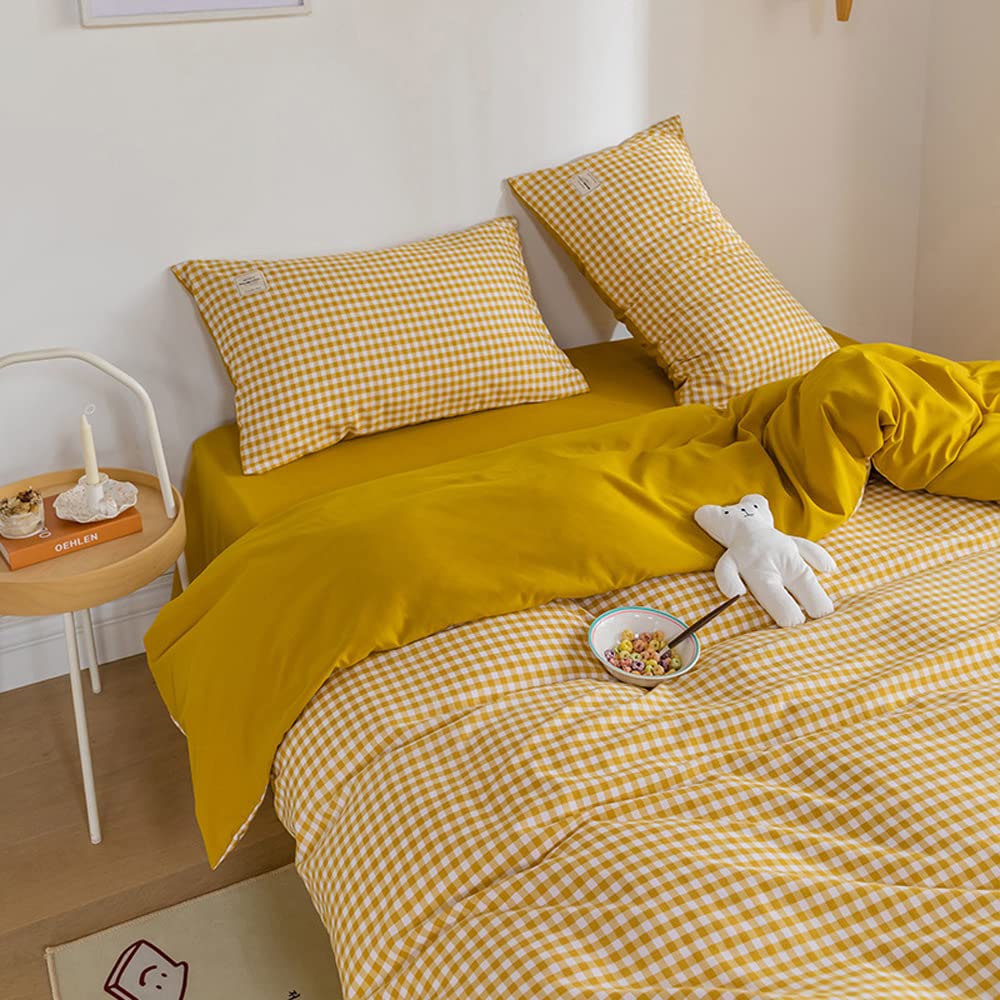 Premium 100% Cotton Plaid Duvet Cover Set - Soft & Comfortable 4-Piece Bedding (Twin XL 70
