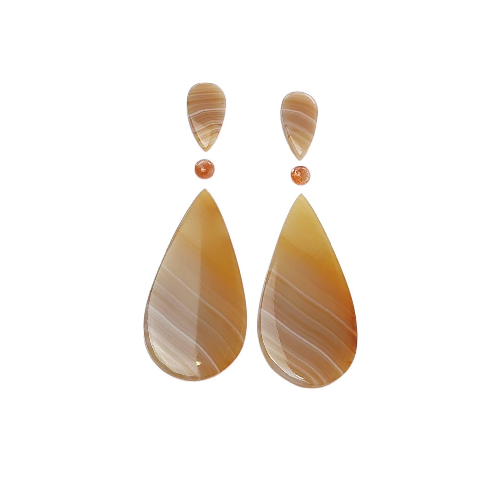 Natural Botswana Agate Sunstone & Labradorite Gemstone Cabochon Set - Untreated Bi-Color Agate in Pear, Oval & Round Shapes (4pc/6pc) - Perfect for Jewelry Making, Wire Wrapping & Crystal Healing