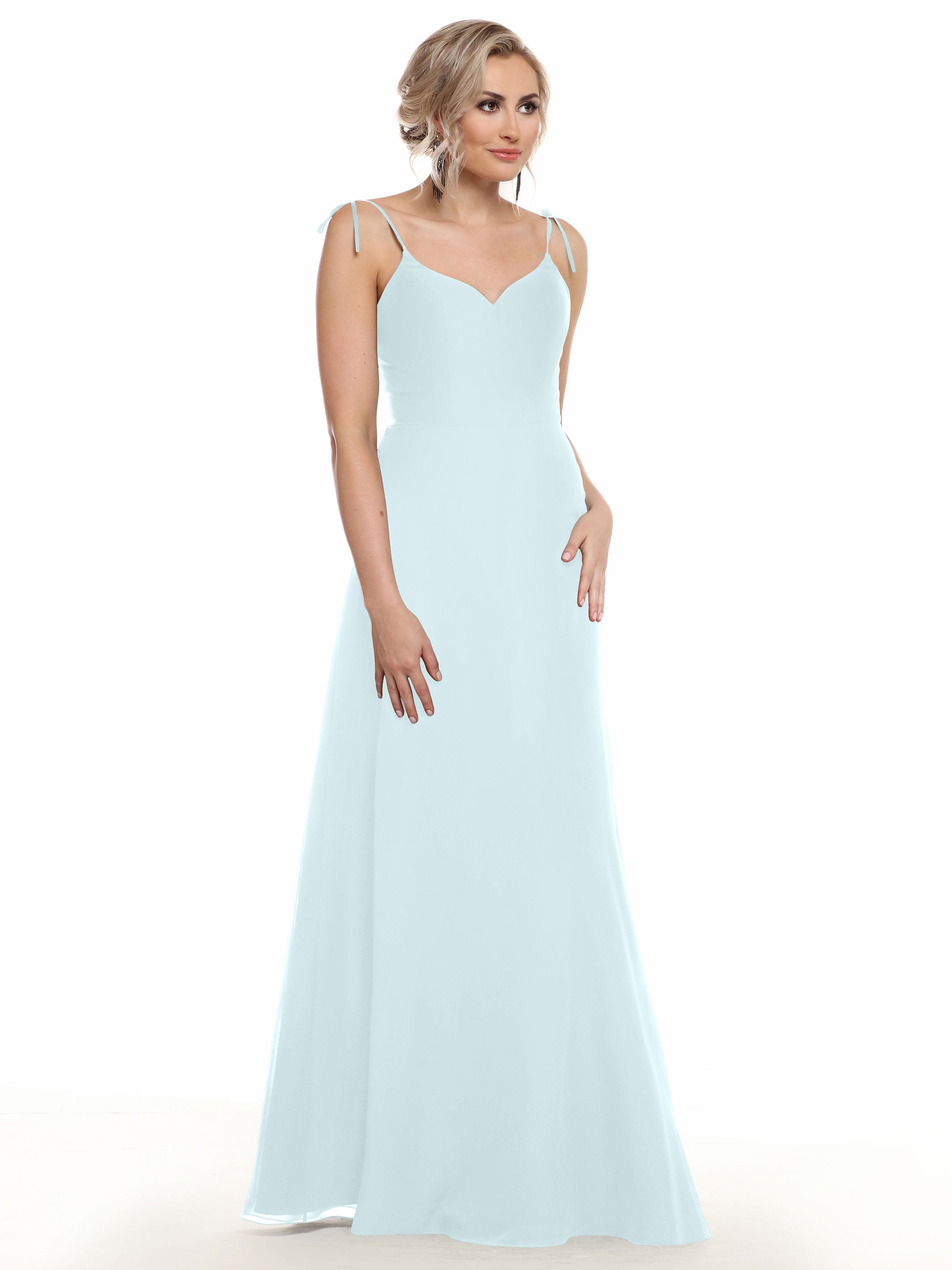 Elegant 80144 Chiffon A-Line Bridesmaid Dress with V-Neck & Spaghetti Straps - Perfect for Weddings, Formal Events & Special Occasions