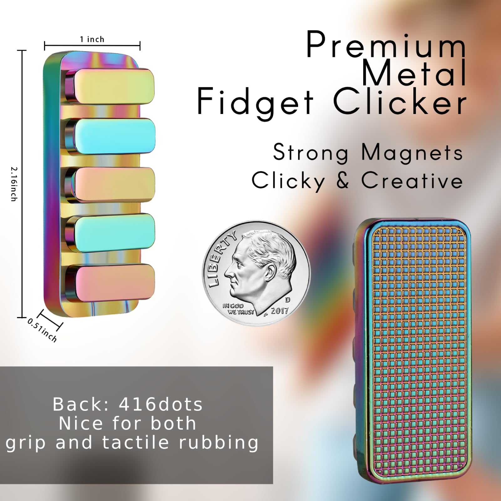 Magnetic Fidget Clicker Toy for Adults - Stress Relief & Anxiety ADHD Approved with 3 Adjustable Noise Levels (Loud/Medium/Quiet) - Office, Classroom & EDC Sensory Fidget Toy for Focus & Relaxation (Rainbow Color)