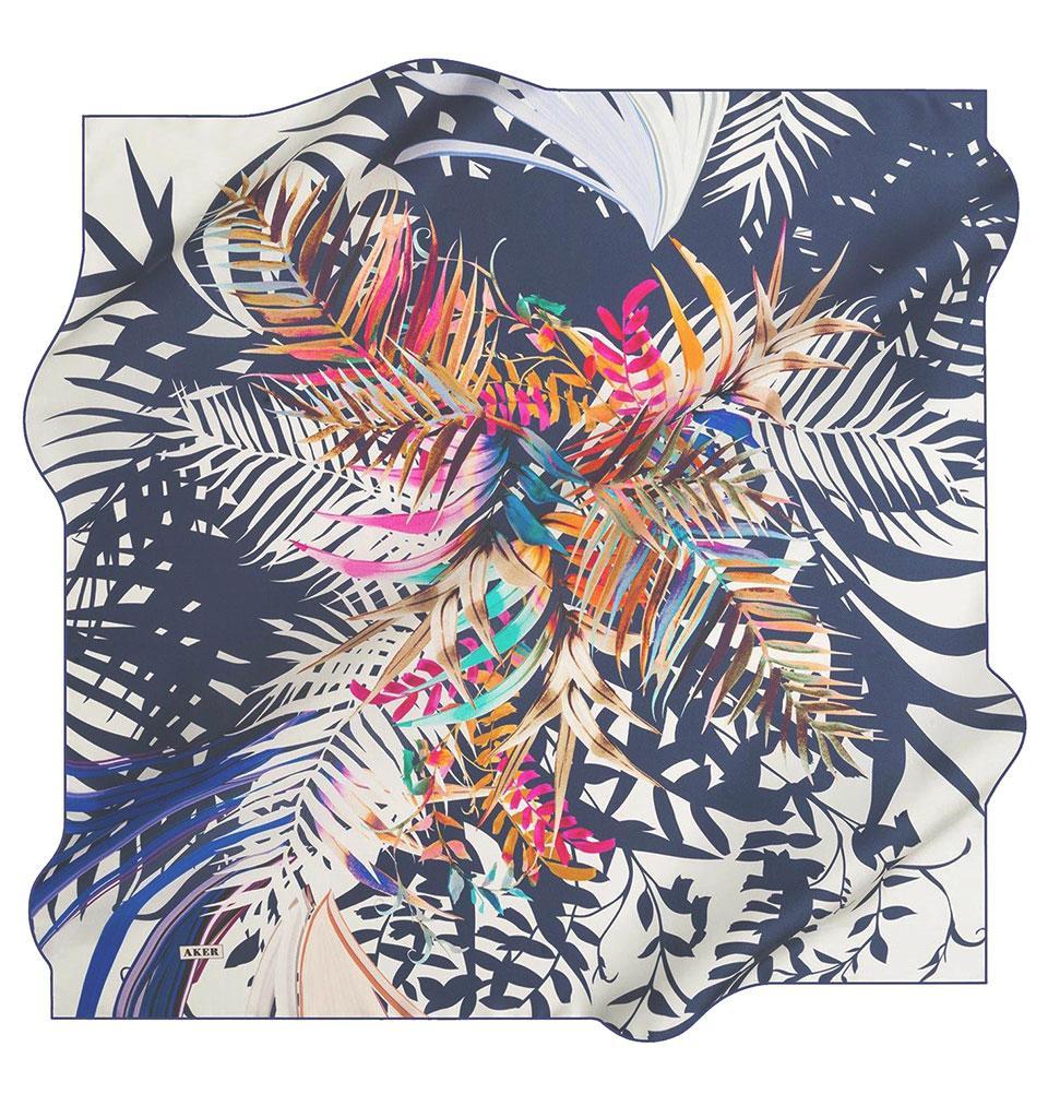 Aker Premium Silk Cotton Blend Patterned Square Scarf #7779 421 - Elegant Fashion Accessory for Women, Perfect for Office, Party & Travel Outfits