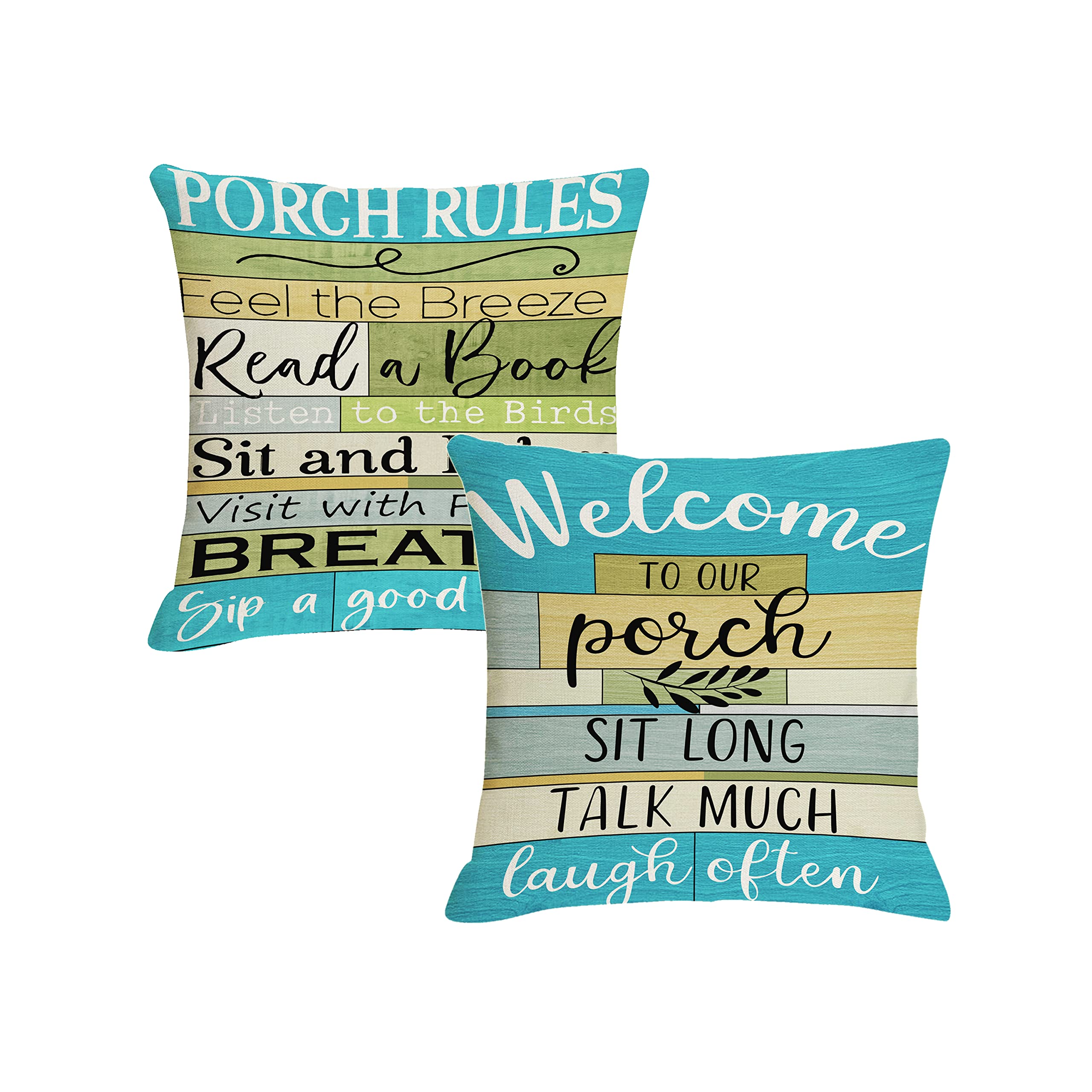 Waterproof Outdoor Pillow Covers 18x18 Inch - Turquoise Woodgrain Stripe Decorative Cushion Covers for Patio Furniture (Set of 2) - Perfect for Lake House Porch, Garden, and Backyard Decor