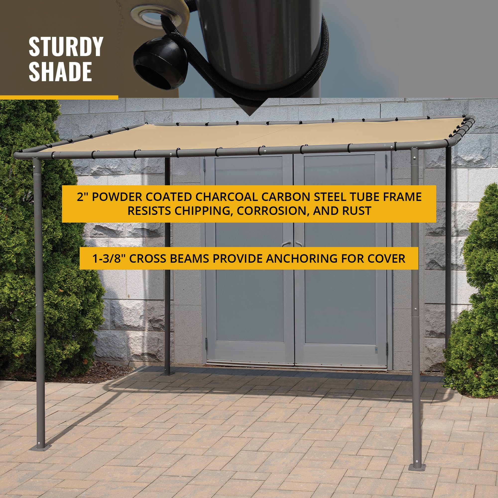 ShelterLogic 10' x 6' Solano Gazebo with Carbon Steel Frame & Water-Resistant Tan Canopy - Outdoor Sun Protection for Patio, Garden, and Backyard