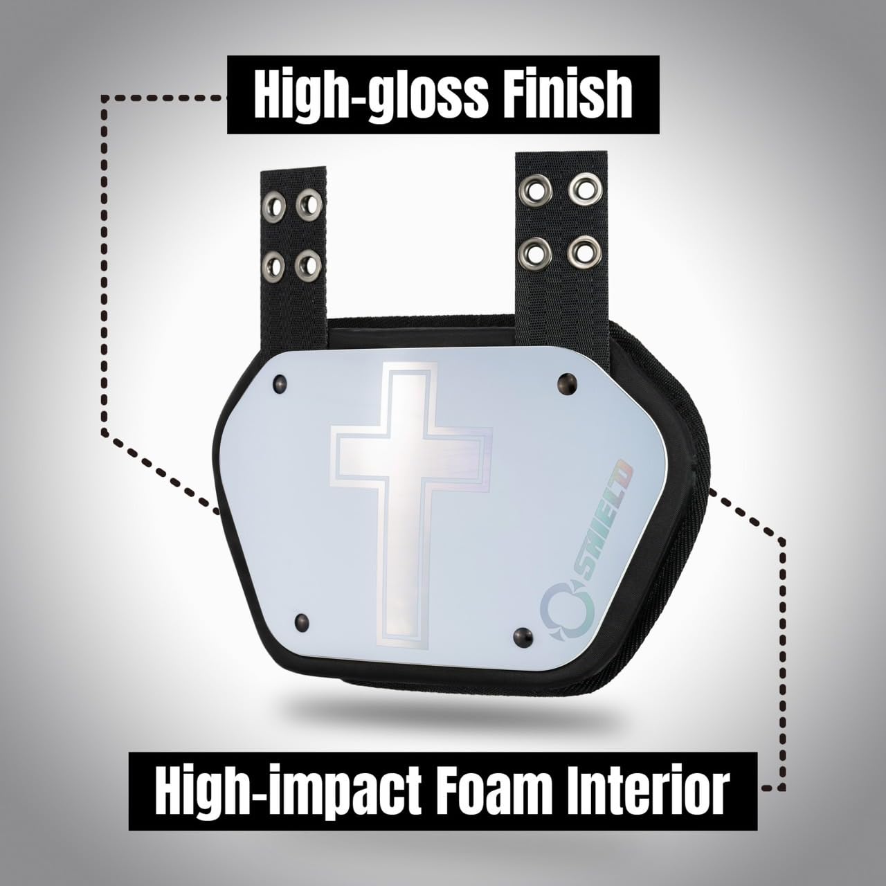 O Shield Golden Cross Chrome Football Back Plate - Lower Back Protector for Football Players, Rear Protection Pads, Cross Series - Ideal for Tackling, Blocking & Contact Sports Safety