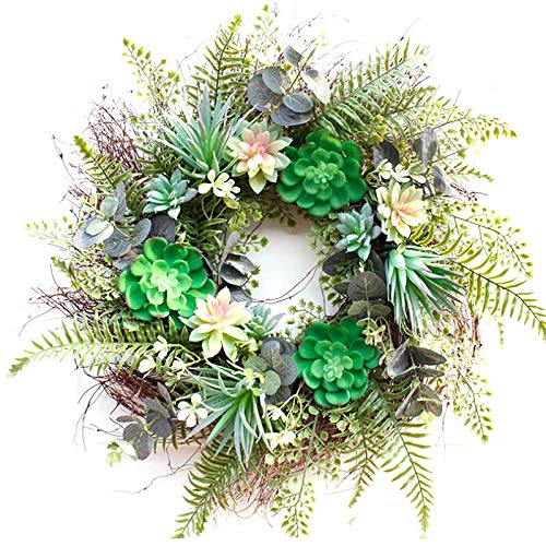 Artificial Succulent Wreath - Fake Green Leaves Hanging Wall Decor for Front Door, Windows, Parties, Weddings | Summer & Fall Home Decoration | Perfect for Indoor & Outdoor Decor, Housewarming Gifts