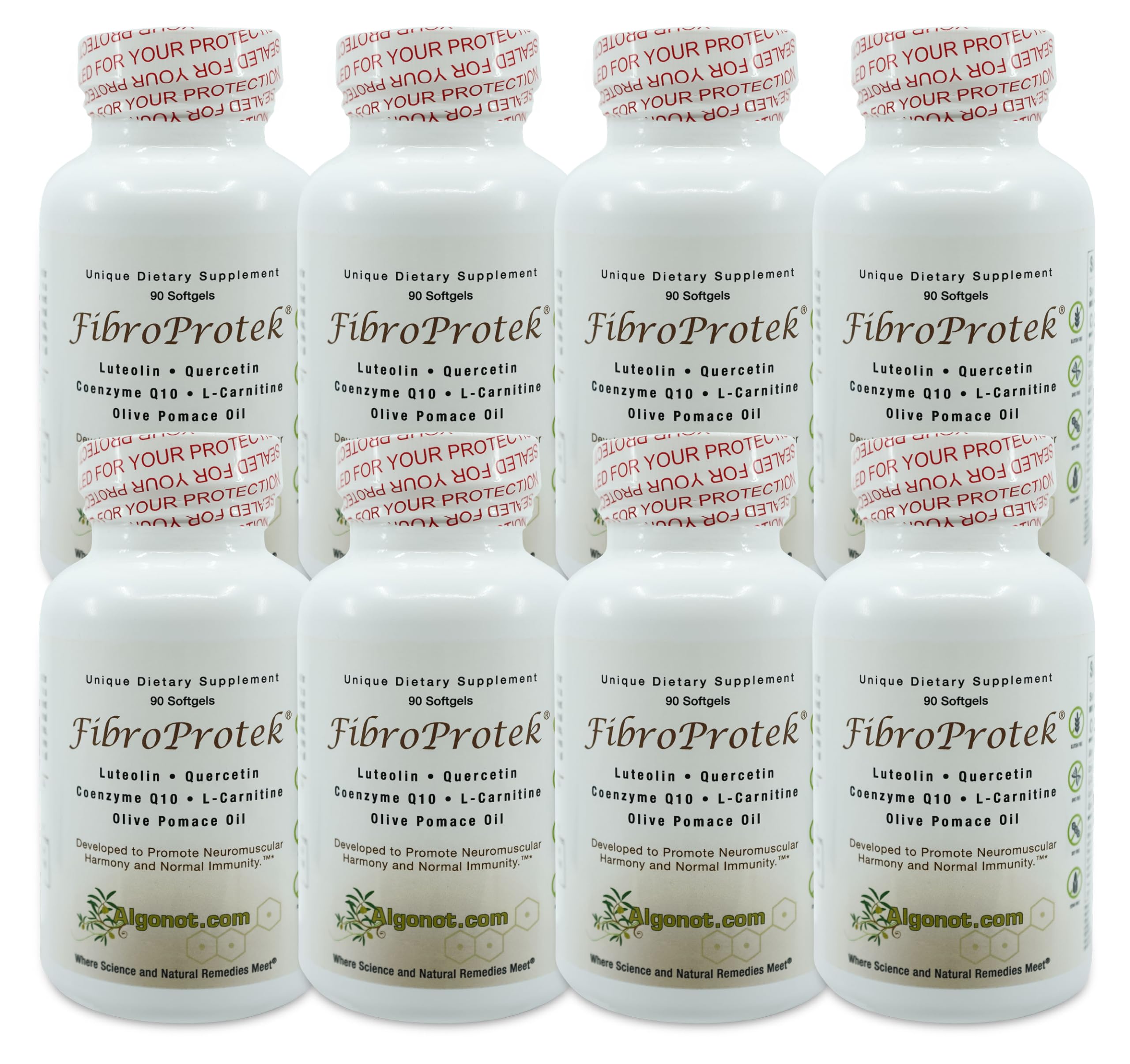 FibroProtek 8 Bottle Pack - Premium Luteolin & Quercetin Supplement with Olive Pomace Oil for Immune Support & Inflammation Relief - Ideal for Daily Wellness & Joint Health