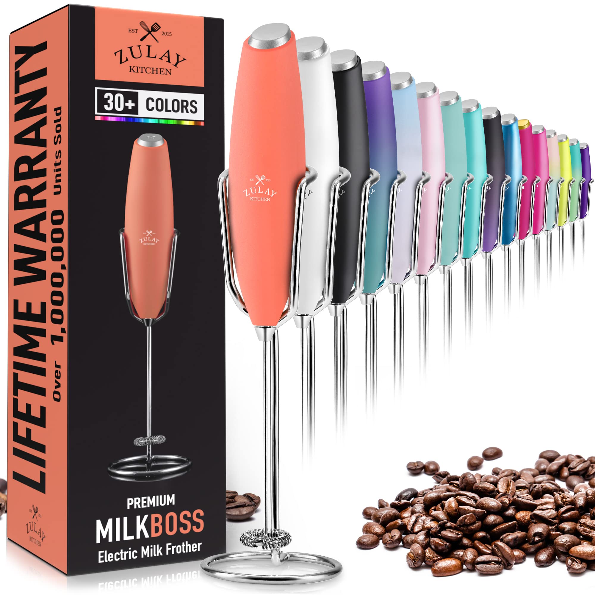 Premium PRO MILK FROTHER WAND - High Speed Handheld Milk Frother with Upgraded Stand - Electric Foam Maker with Stainless Steel Whisk for Coffee, Latte, Matcha, Hot Chocolate - Perfect for Home Baristas & Coffee Lovers (Peach Color)