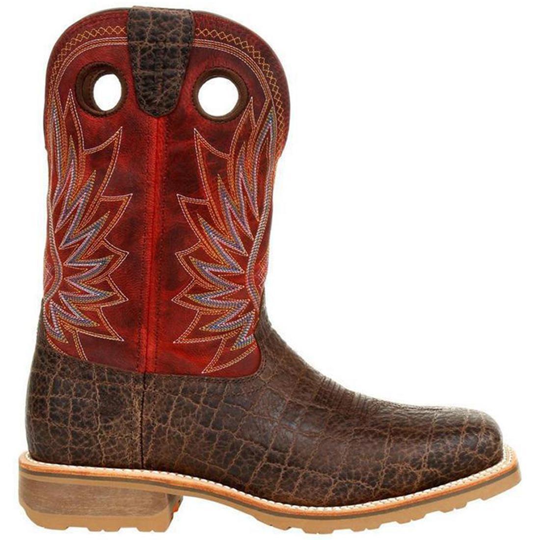 Maverick Pro Steel Toe Waterproof Western Work Boots for Men - Safari Elephant & Crimson - Durable Safety Boots for Construction, Ranch Work & Outdoor Activities