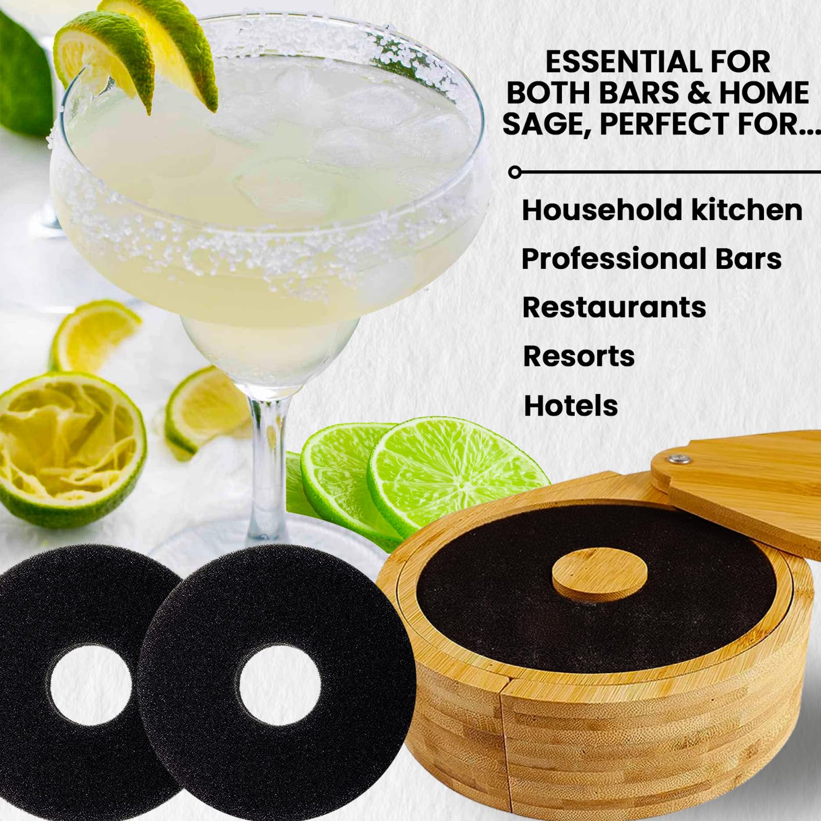 Premium Black Cocktail Glass Rimmer Sponges - 5-Pack Bartender Accessories for Sugar/Salt Rimmed Drinks | Durable Replacement Bar Tools for Margaritas, Cocktails & Mocktails