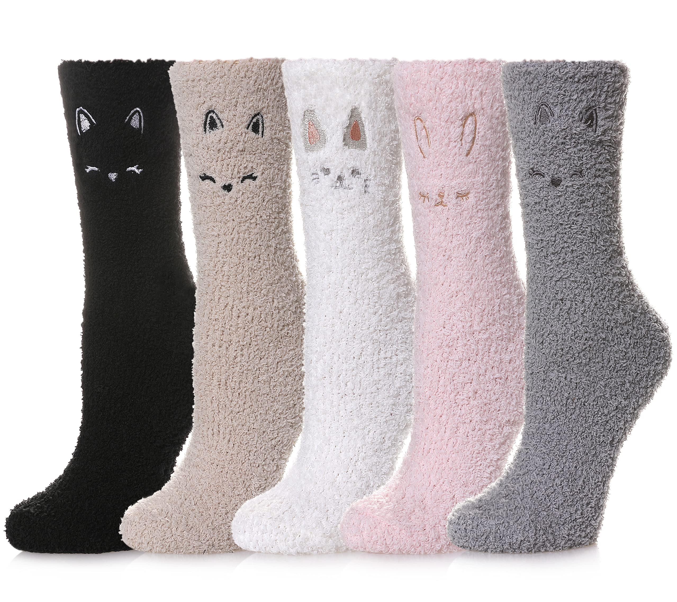 Women's Soft Cute Animal Print Microfiber Slipper Socks - Cozy Fuzzy Winter Warm House Socks for Women - Perfect for Lounging, Sleeping & Cold Weather Comfort
