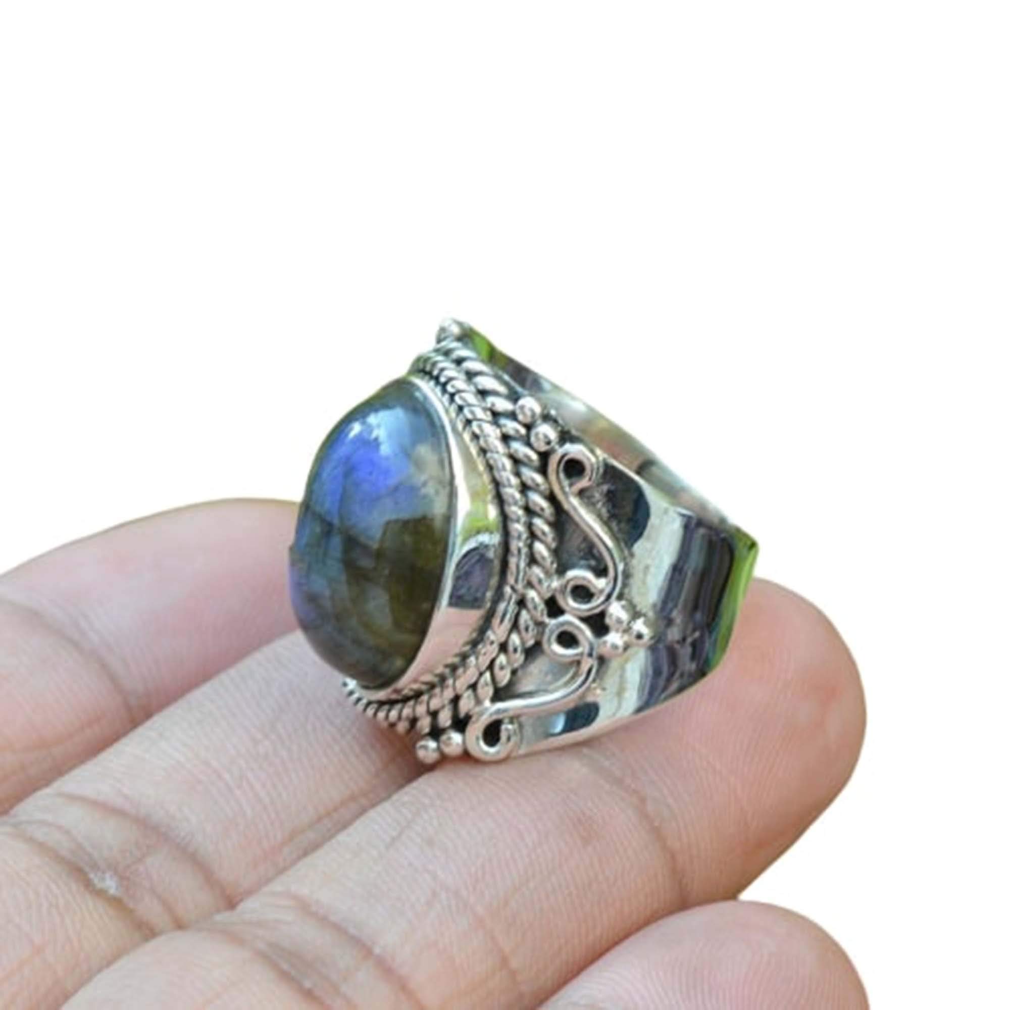 Natural Labradorite Ring 925 Sterling Silver | Blue Fire Labradorite Oval Gemstone Ring | Twisted Bohemian Design | Artisan Women's Ring | Wedding Gift, Christmas Gift | All Sizes Available | Perfect for Boho Fashion, Spiritual Healing & Special Occasions