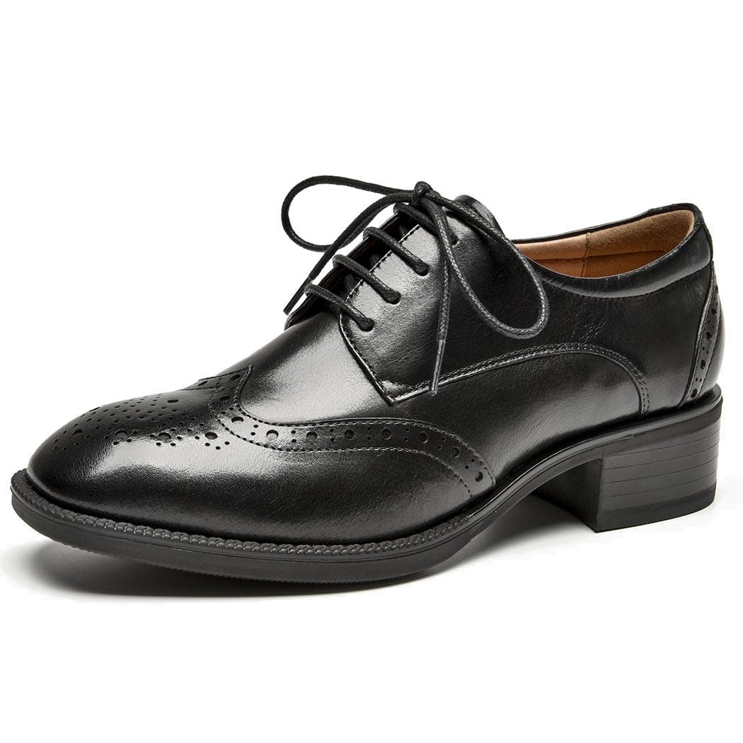 BEAU TODAY Women's Leather Oxford Brogue Dress Shoes - Breathable Comfort Wingtip Lace-Up Handmade Business Work Shoes for Women | Perfect for Office, Formal Events & Professional Outfits