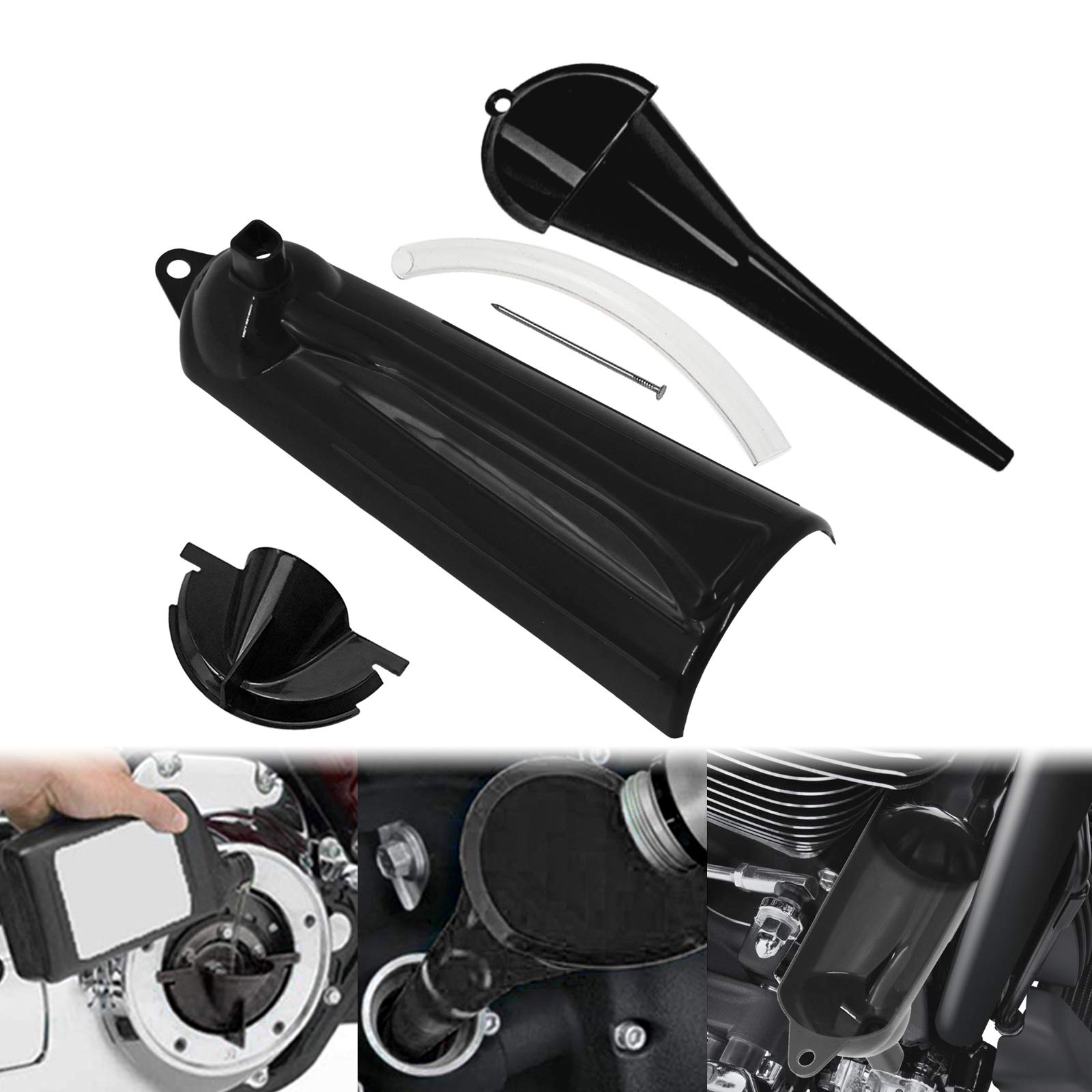 HDBUBALUS Crankcase Fill Funnel Set - 3 Piece Primary Case Oil Fill & Oil Filter Funnel Kit Compatible with Harley Davidson Motorcycles - Perfect for Oil Changes & Maintenance