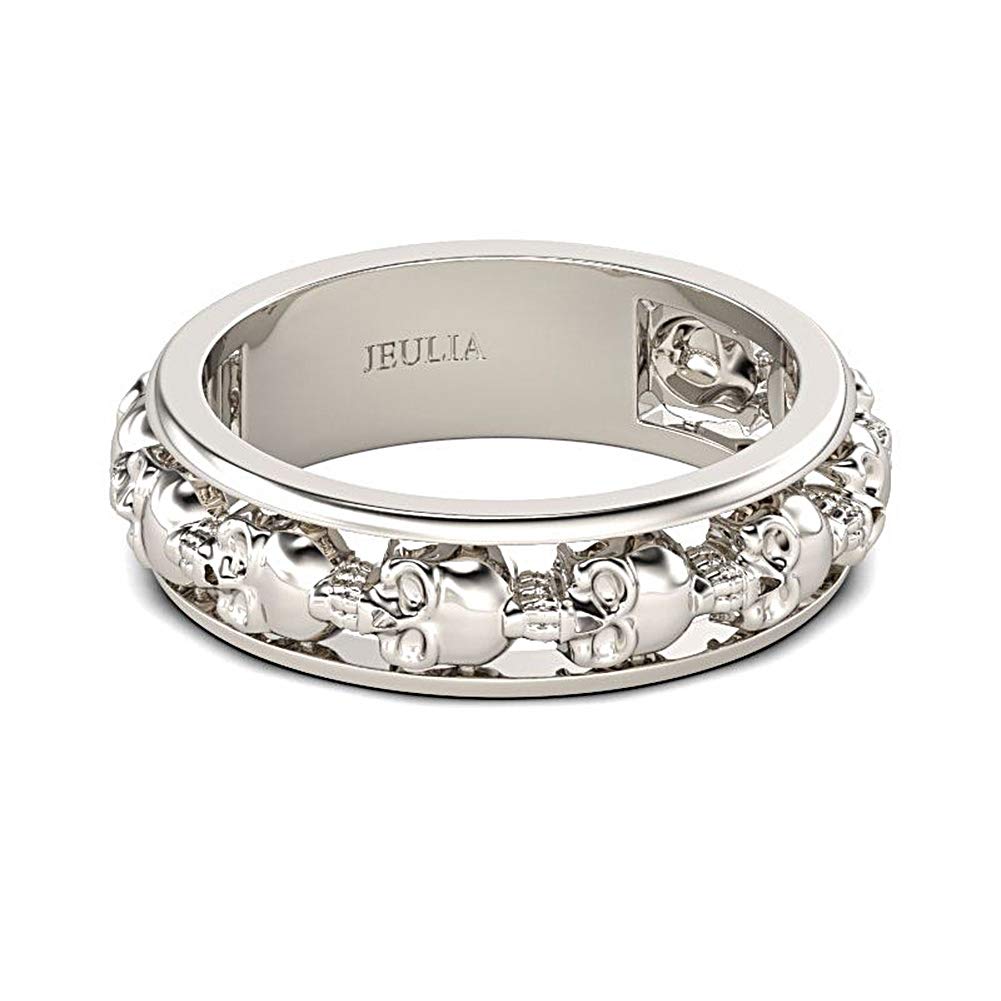 925 Silver Jack Skellington Wedding Band - CZ Solitaire Skull Ring for Men & Women | Halloween, Christmas, Anniversary & Birthday Gift | Perfect for Cosplay, Gothic Fashion & Couple Rings