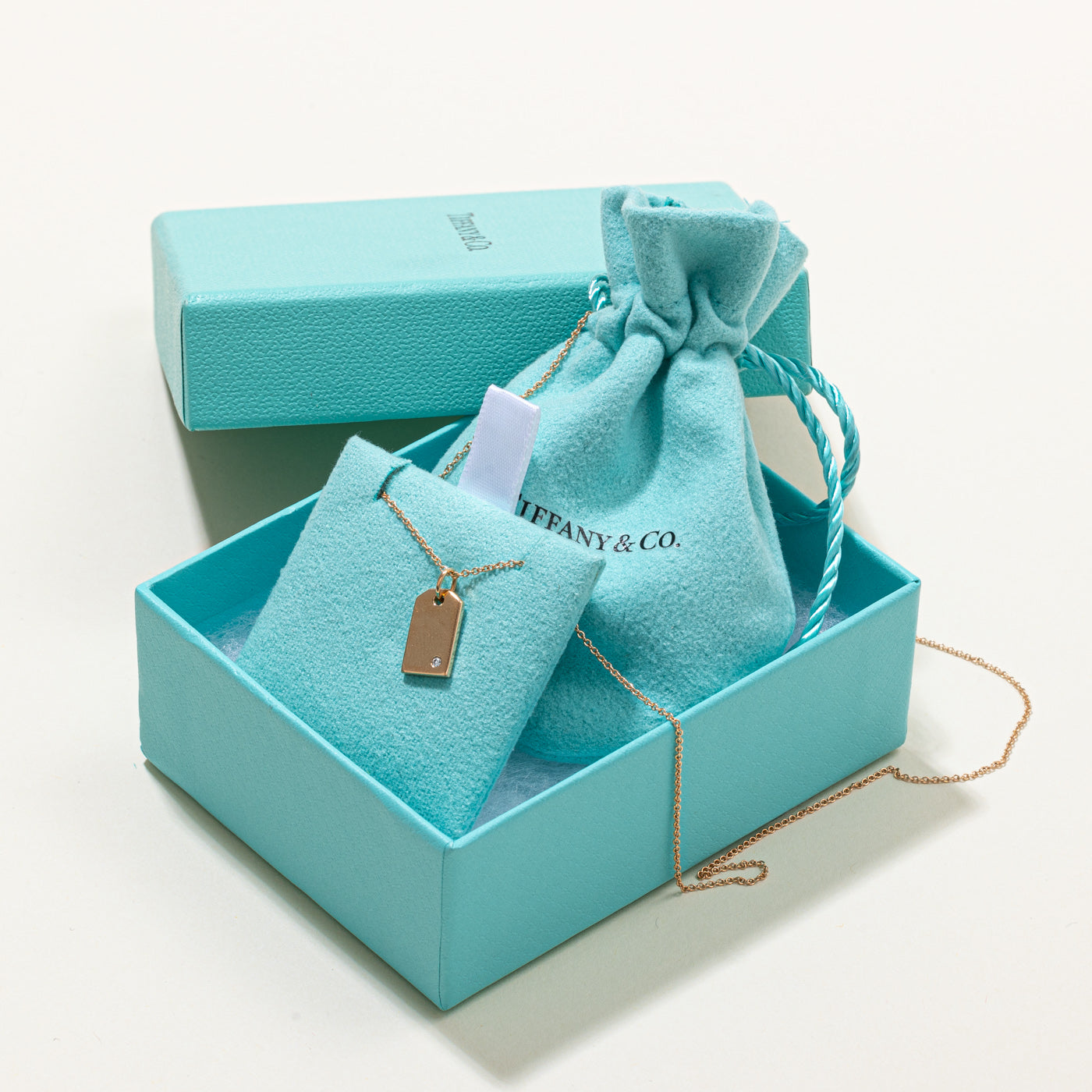 Tiffany & Co Diamond Pendant Necklace | 0.01ct Round Cut Diamond | 16 Inch Sterling Silver Chain | Elegant Gift for Anniversary & Valentine's Day