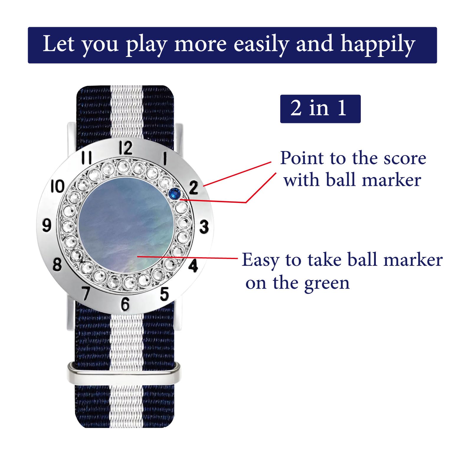 Premium Golf Ball Marker & Stroke Counter Bracelet Set - Pearl Crystal Marker for Women | Golf Accessories & Gifts | Perfect for Practice, Tournaments & On-Course Scoring