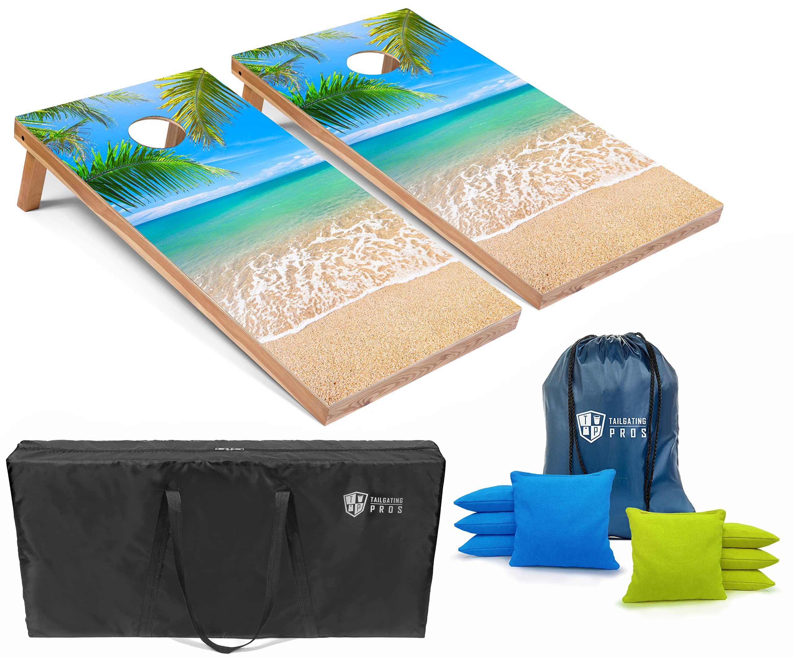 Premium Cornhole Board Set with 8 Bean Bags & Carrying Case - Regulation 4'x2' Size - Tournament Grade & Lightweight Design - Optional LED Lights for Night Play - Perfect for Backyard Parties, Tailgating, and Outdoor Games