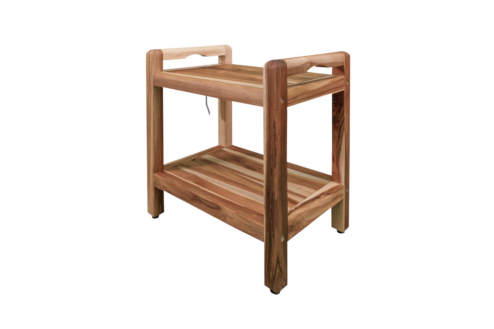 EcoDecors Eleganto 20 Inch Waterproof Teak Wood Shower Bench - Non-Slip Bathroom Stool with Storage for Safety & Organization - Perfect for Elderly, Spa & Small Bathrooms