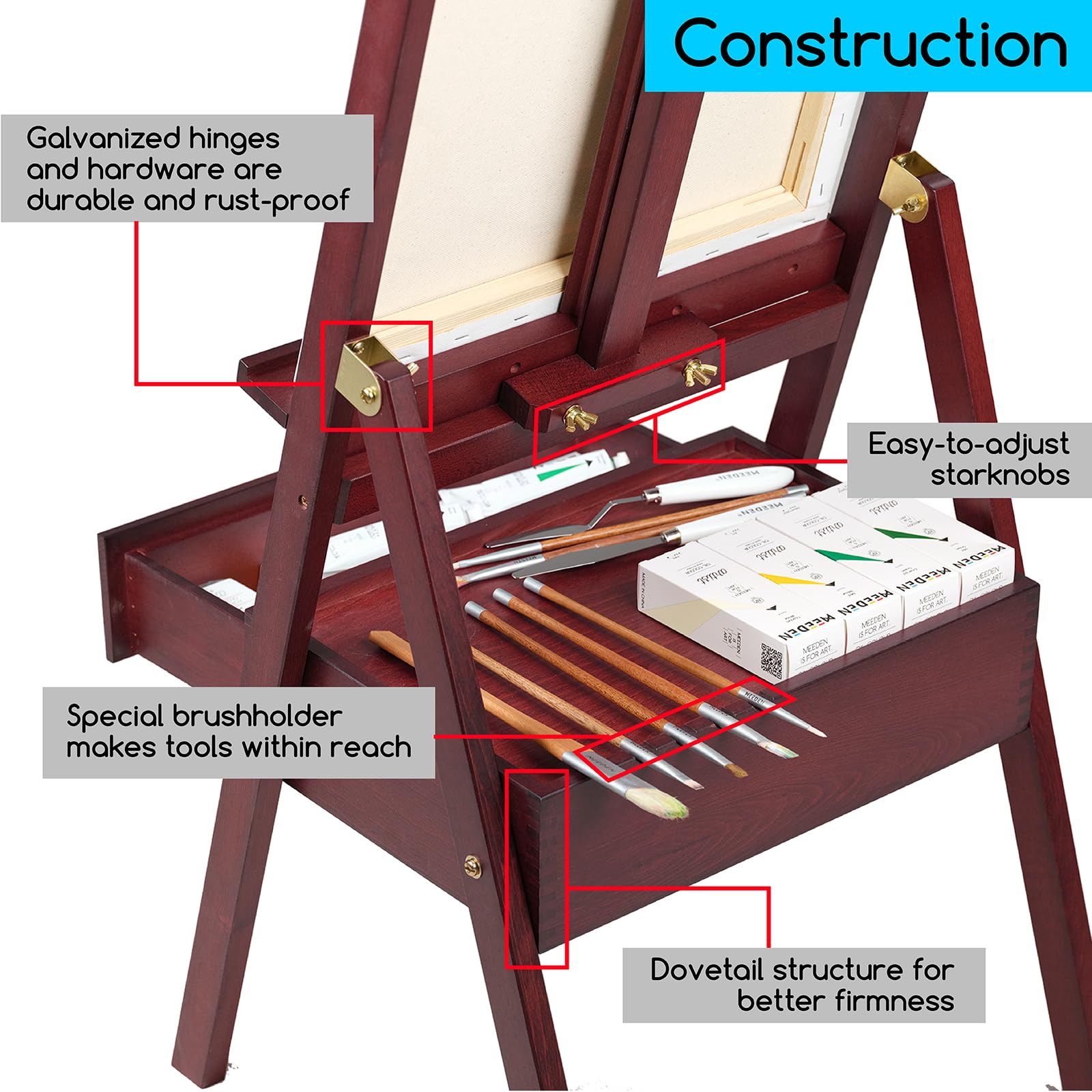 MEEDEN Adjustable Wooden H-Frame Easel Stand with Storage Drawer (60