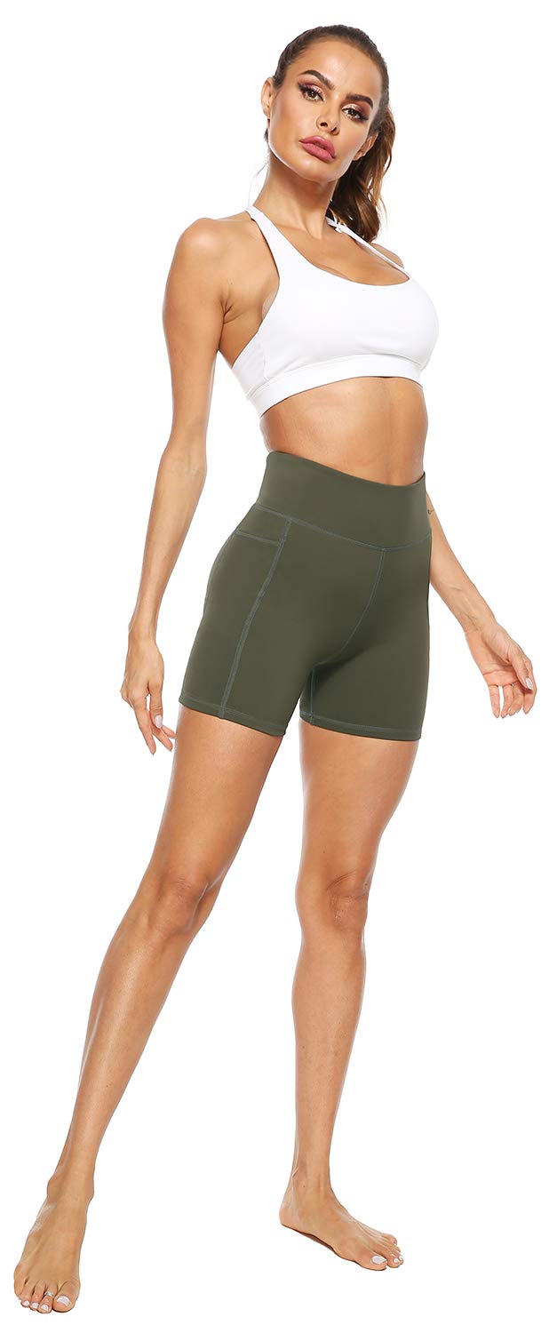 AFITNE Women's High Waist Yoga Shorts with Pockets - Tummy Control Workout Running Biker Shorts for Gym, Fitness & Casual Wear