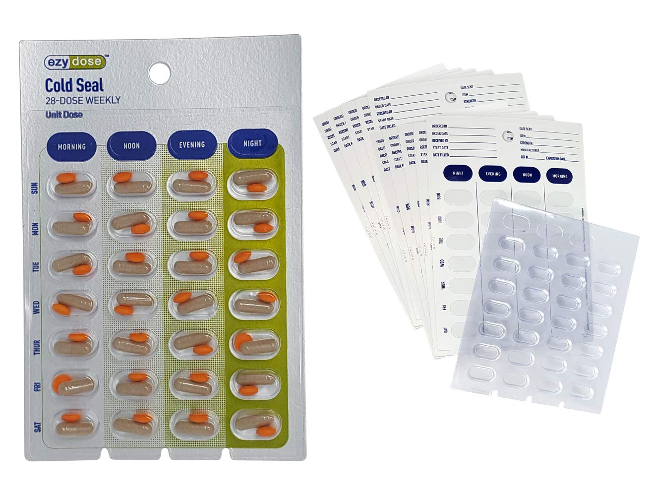 Medication Blister Pack Refill Set with Cold Seal - Includes 100 Blister Trays & Cold-Seal Cards - Choose Regular or Jumbo Pill Blister Sizes (Weekly, Standard 1/2