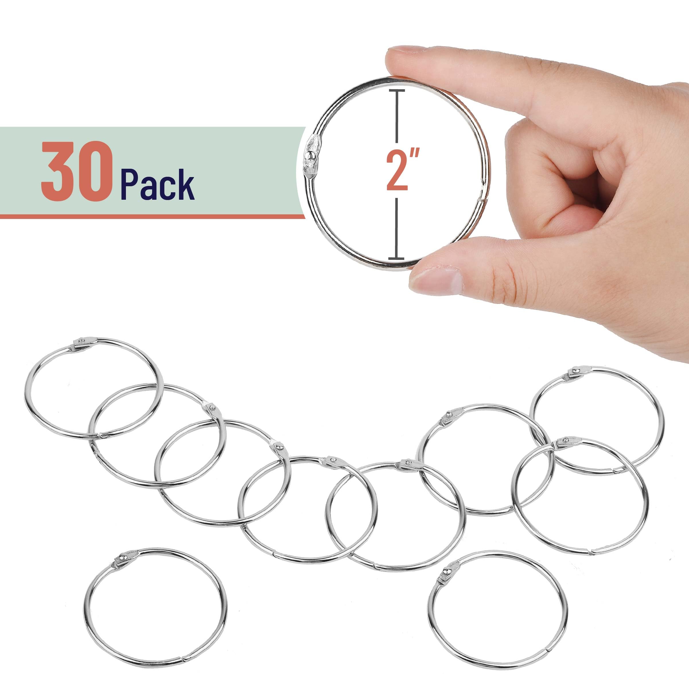 Mr. Pen- 30 Pack 2 Inch Silver Loose Leaf Binder Rings, Book Rings & Index Card Rings - Durable Metal Rings for Organizing Flashcards, Documents & Paper - Perfect for School, Office & Craft Projects
