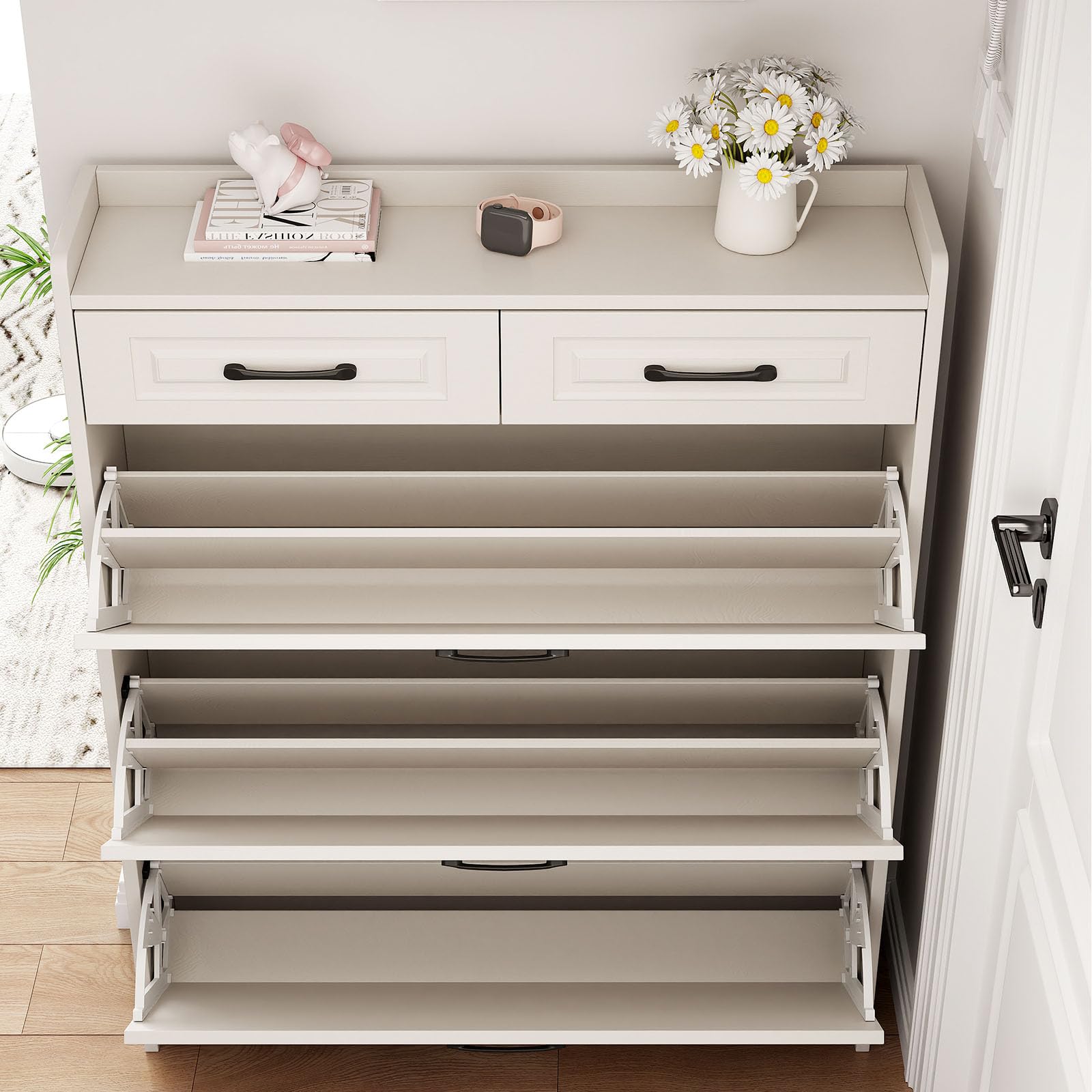 Compact 3-Door Shoe Cabinet with Drawers - Space-Saving Entryway Storage for Hallway & Apartment