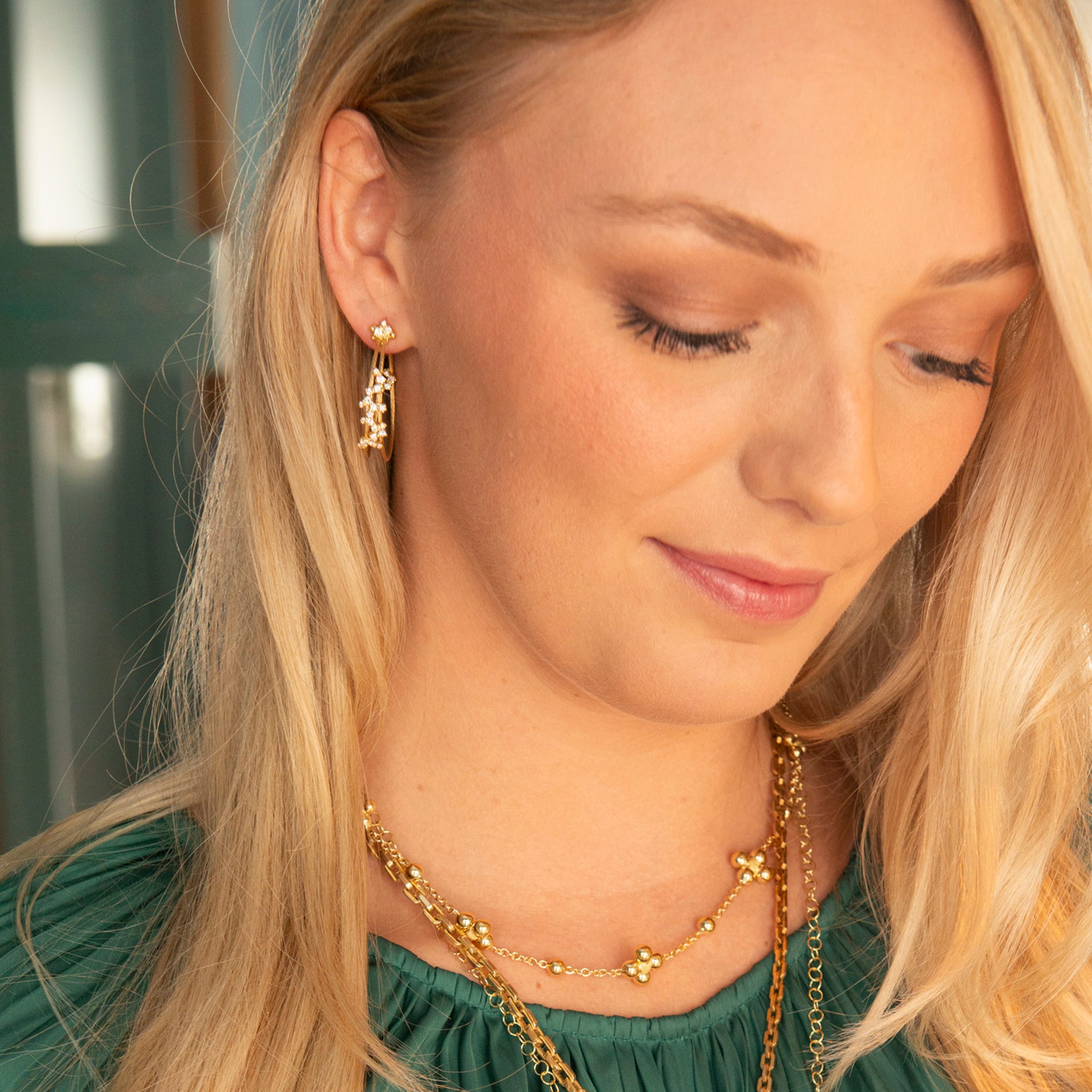 Paul Morelli Double Unity Confetti Hoop Earrings - 14K Gold Plated Elegant Dangle Earrings for Women | Perfect for Parties, Weddings & Special Occasions