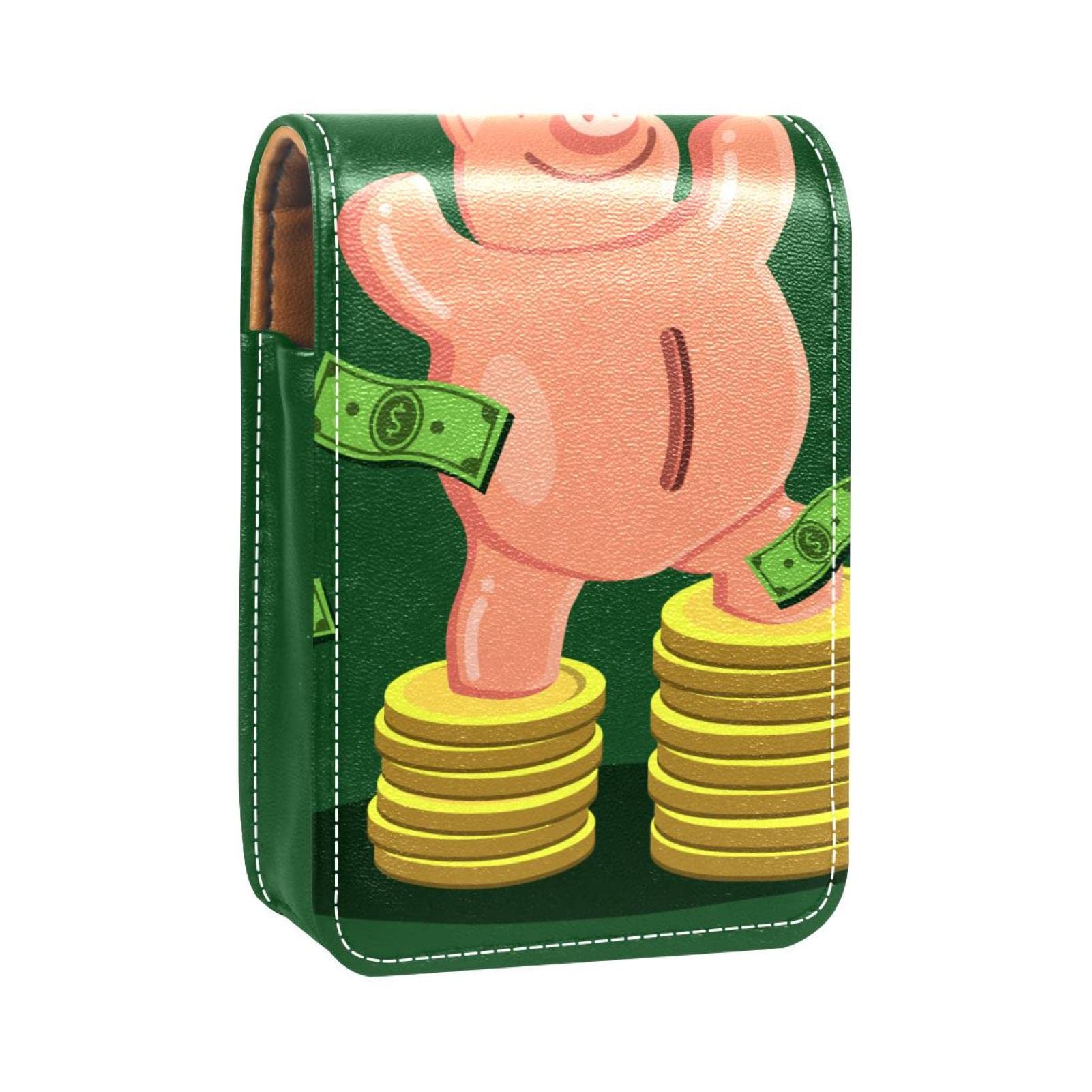 Personalized Lipstick Case - Portable Makeup Bag & Cosmetic Pouch Organizer - Funny Pig Design with Dollar Print - Perfect for Travel, Gift, and Daily Makeup Storage