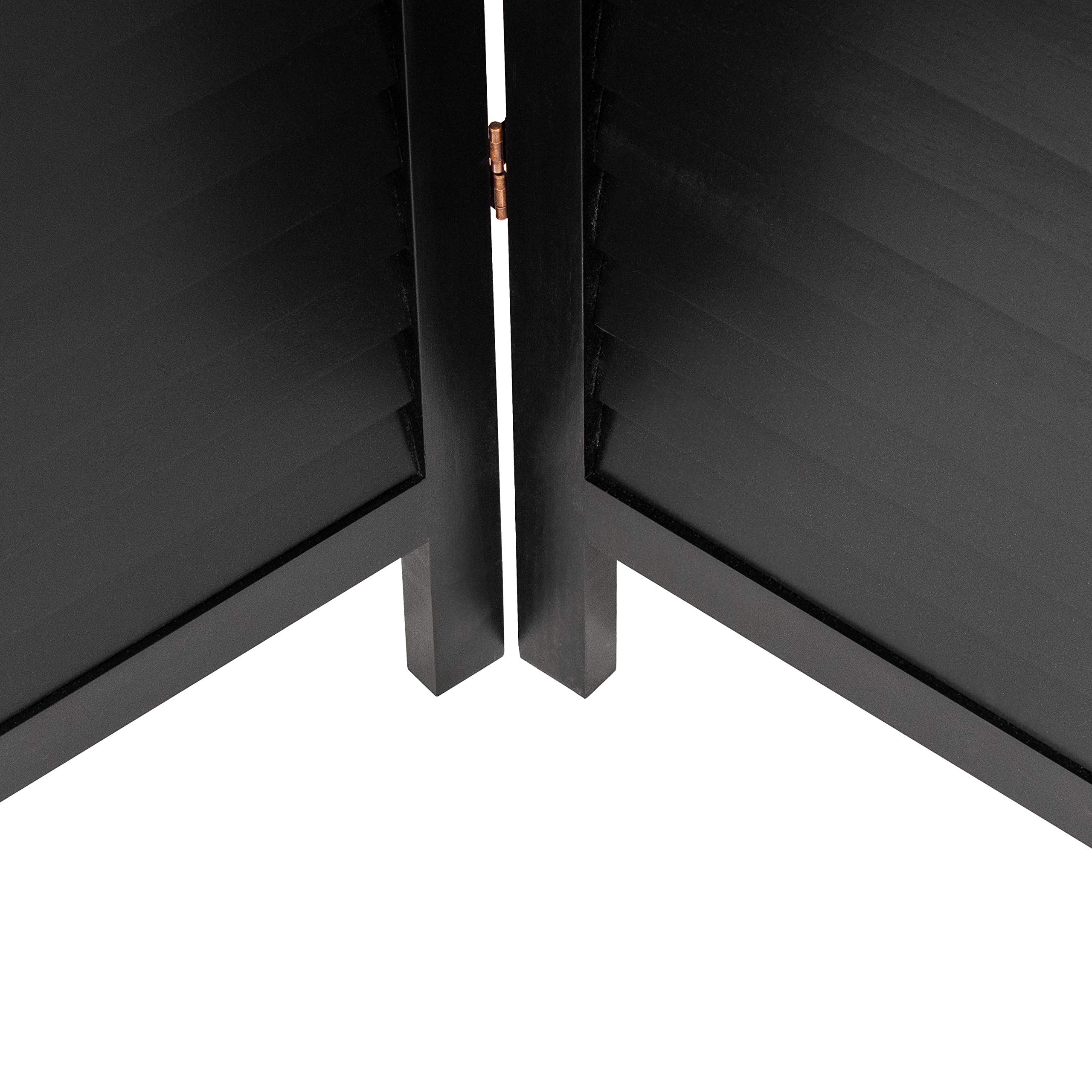 6 ft. Tall Wooden Louvered Room Divider Screen - 4 Panel Black Folding Privacy Partition for Home Office, Bedroom & Living Room Decor
