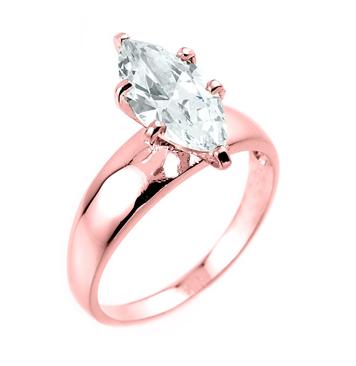 10k Rose Gold Marquise CZ Engagement Ring - Six-Prong Solitaire Setting for Proposals & Weddings