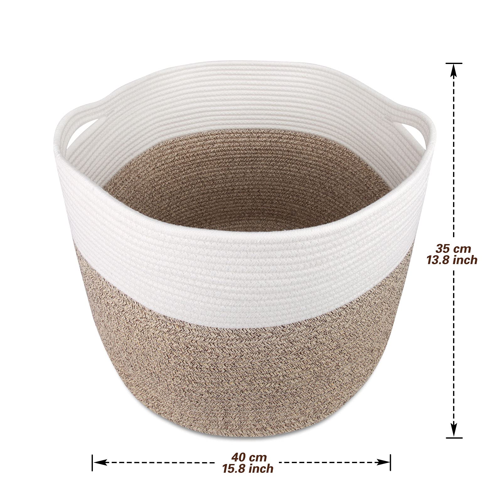MicroIdeas 2-Pack Large Woven Storage Baskets 15.8x13.8 Inch - Cotton Rope Round Wicker Bins for Blankets, Toys, Laundry & Home Decor | Perfect for Nursery, Living Room & Bedroom Organization (White & Brown)