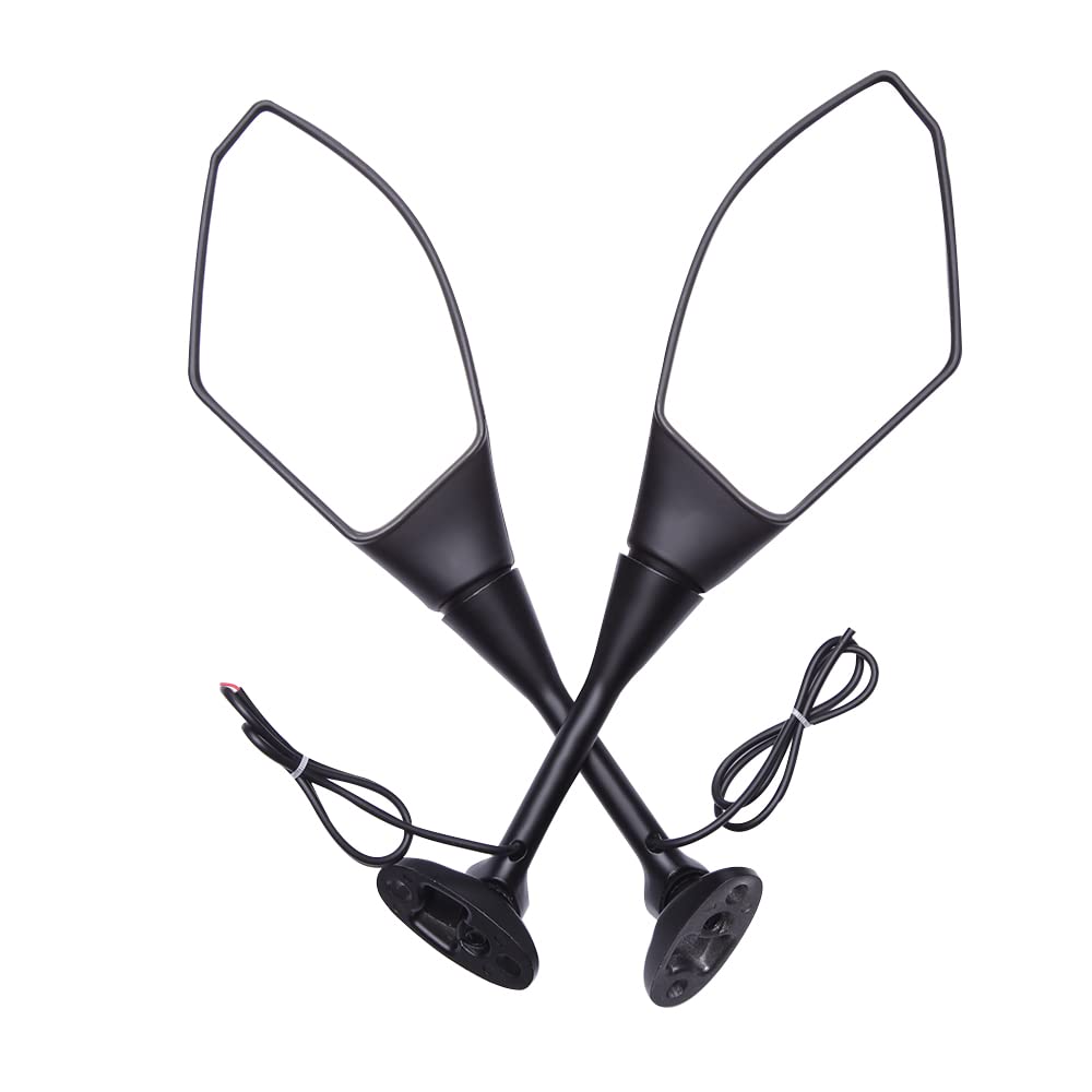 **DREAMIZER Motorcycle Handlebar Mirrors with Turn Signals - Rear View Mirrors Compatible with Honda CBR300RR, CBR600RR, CBR1000RR & Suzuki GSXR 600, 750 - Blue Arrow Indicator Light, Matte Black - Perfect for Street Bikes & Cruisers**