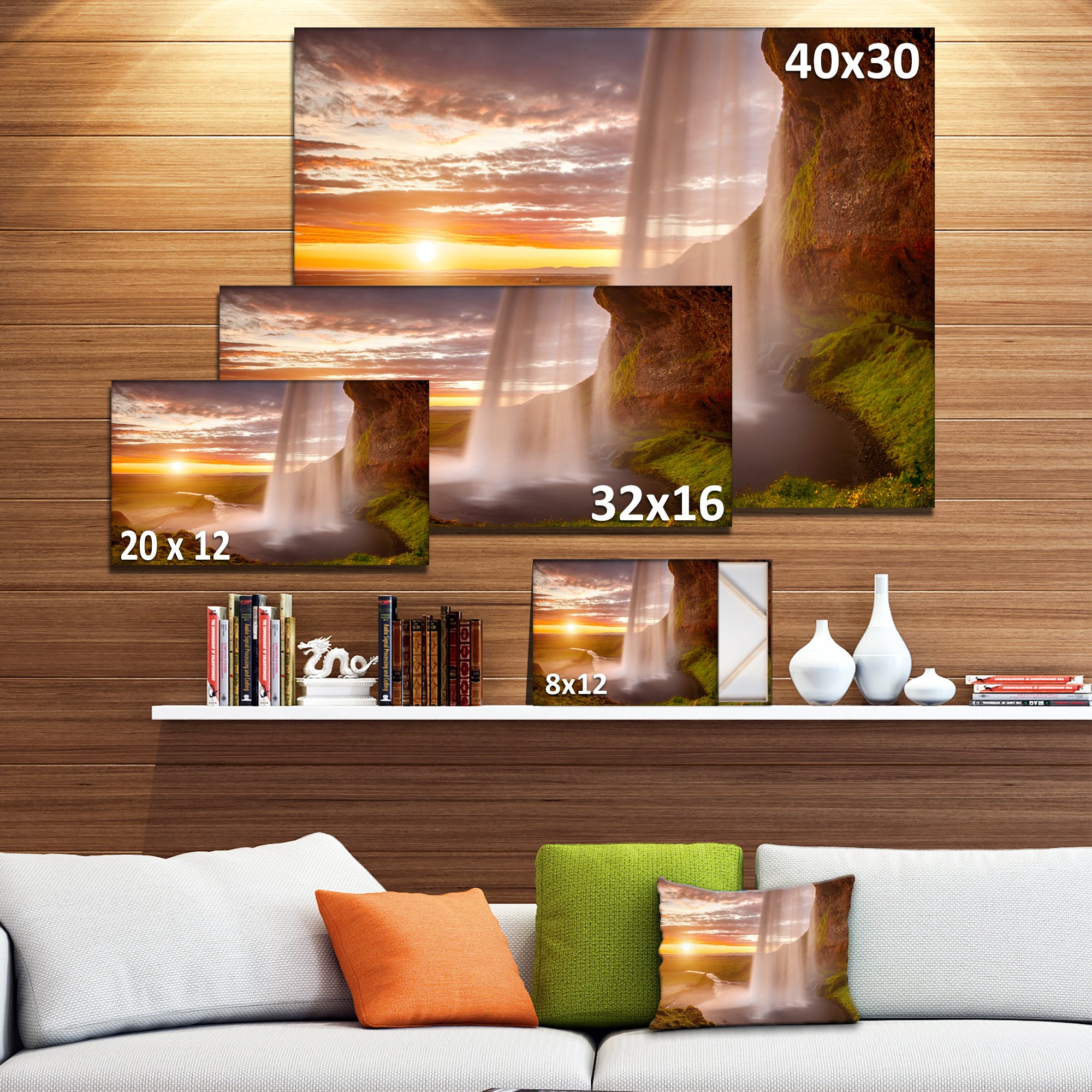 Seljalandsfoss Waterfall Sunset Landscape Canvas Print - Iceland Nature Wall Art for Living Room, Bedroom & Office Decor